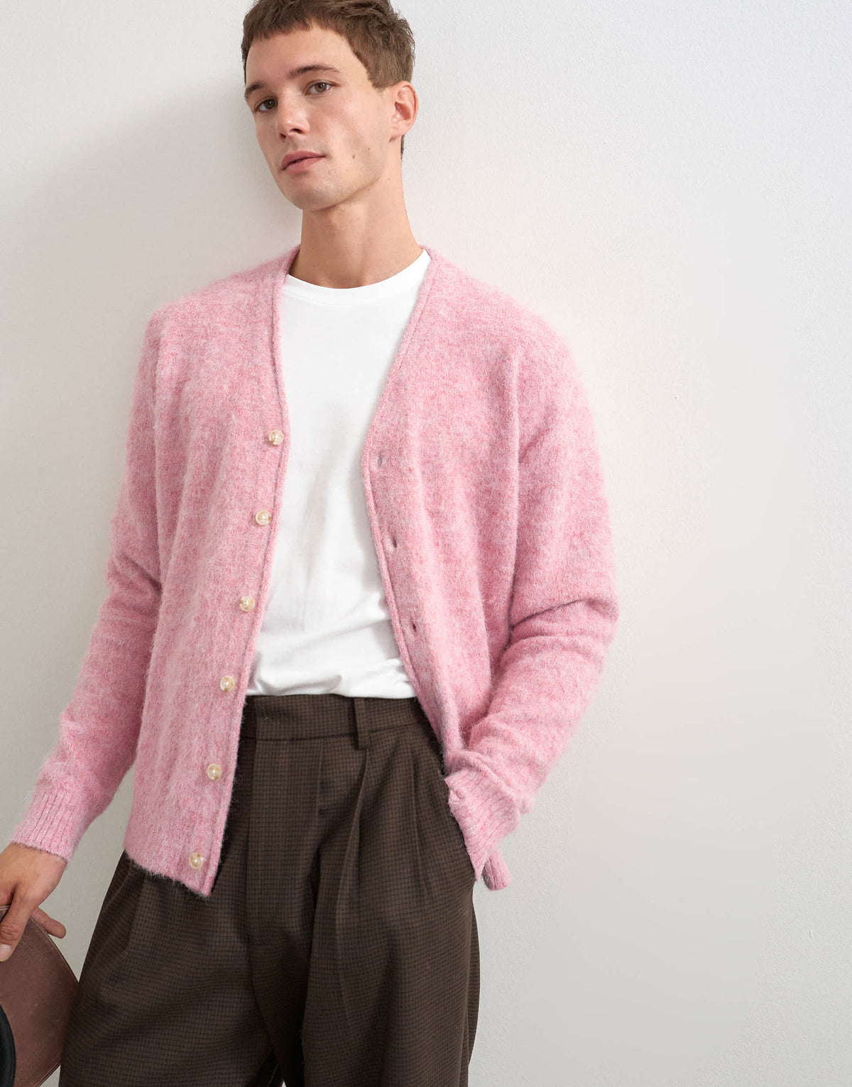 Topman classic fit brushed knitted cardigan in pink