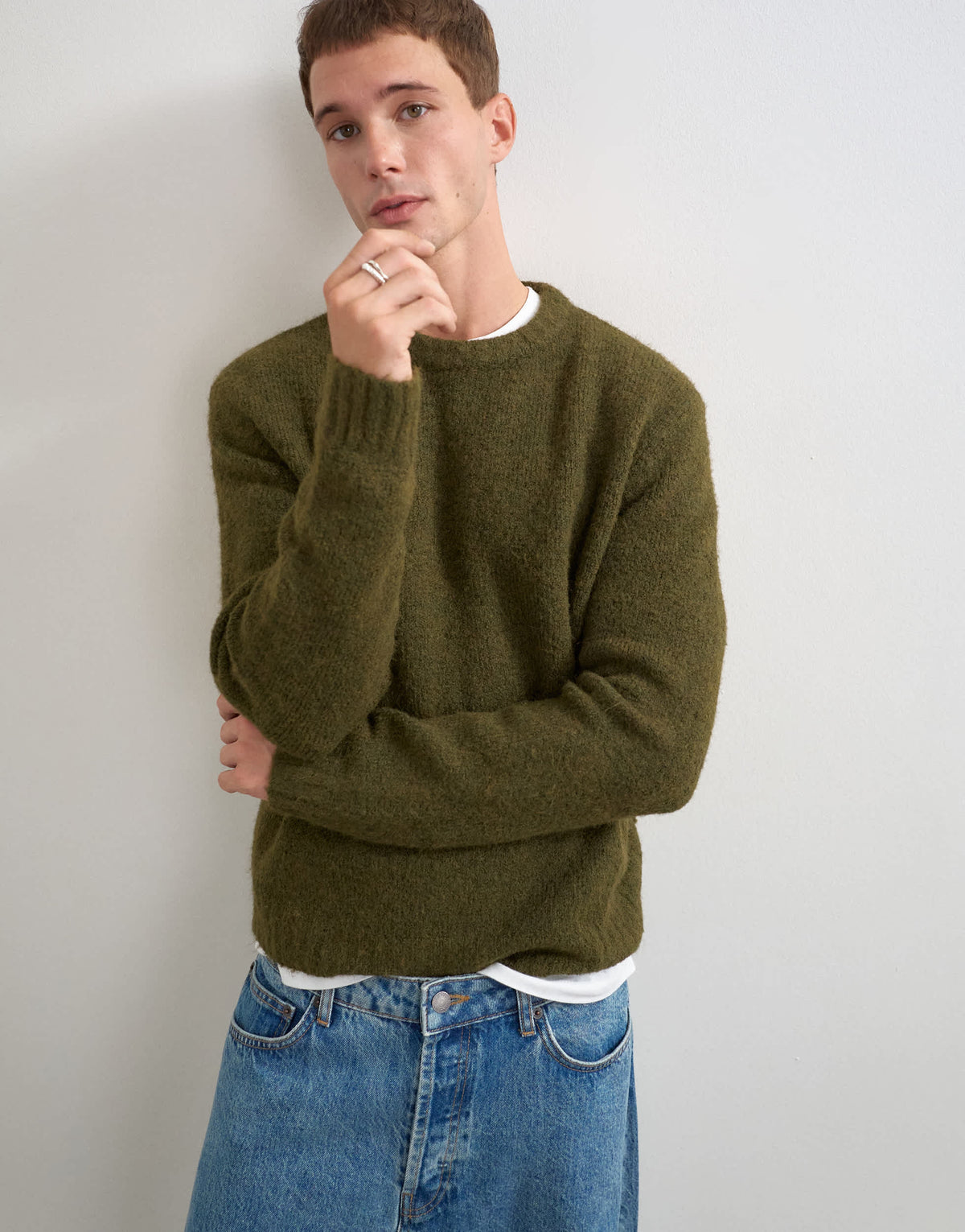Topman relaxed fit loose knit jumper in khaki