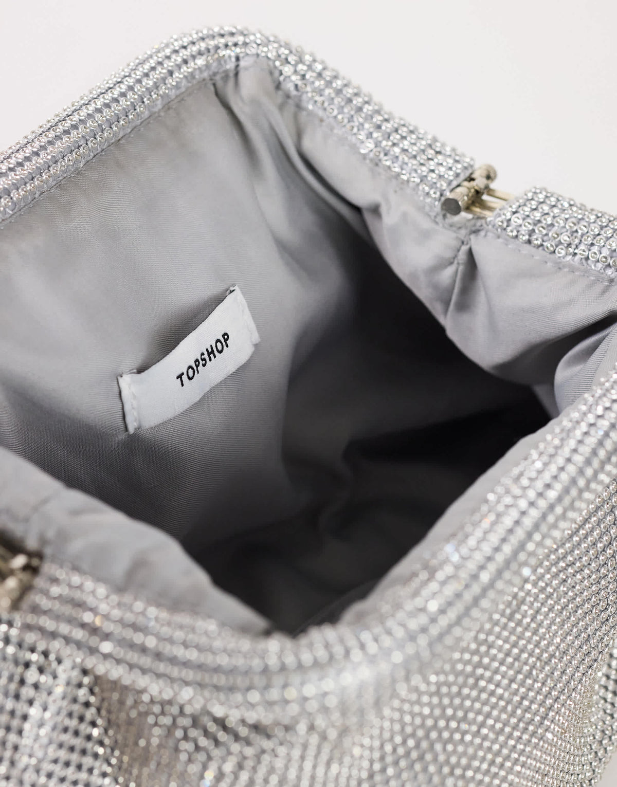 Topshop Golde medium clutch bag in silver diamante