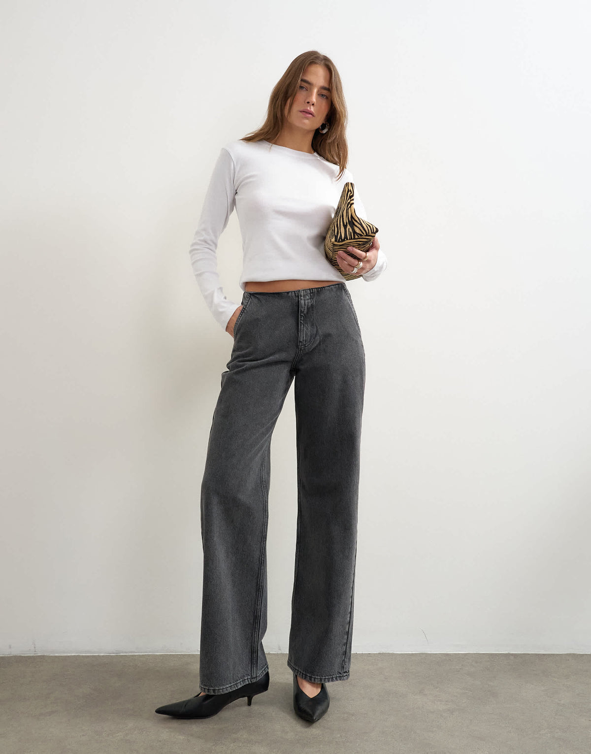 Topshop waistbandless relaxed straight jean in washed black