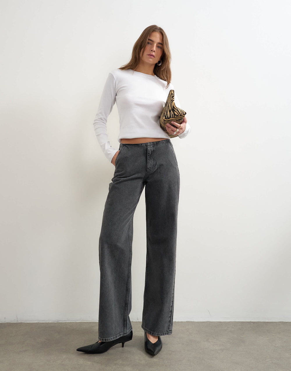 Topshop waistbandless relaxed straight jean in washed black