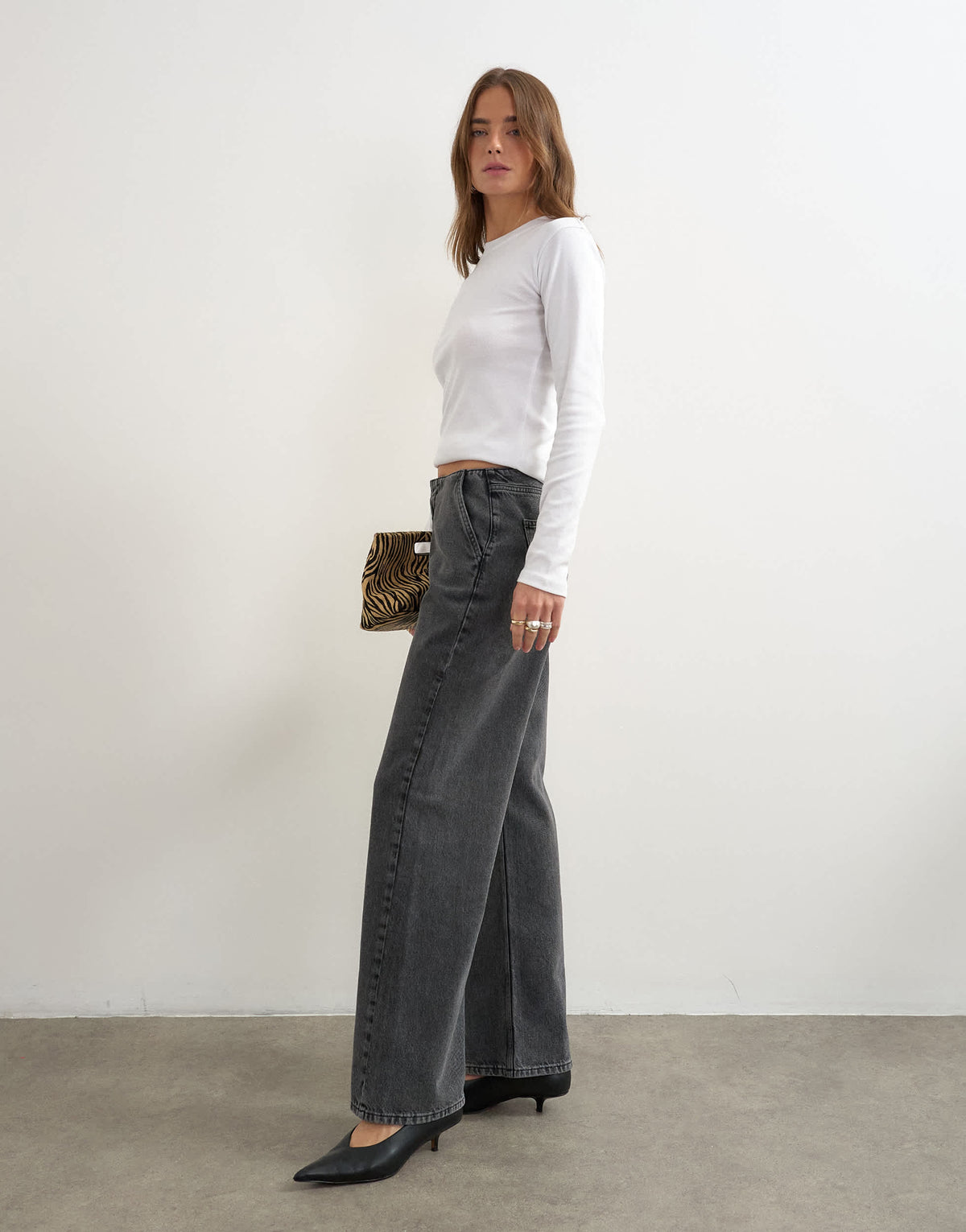 Topshop waistbandless relaxed straight jean in washed black