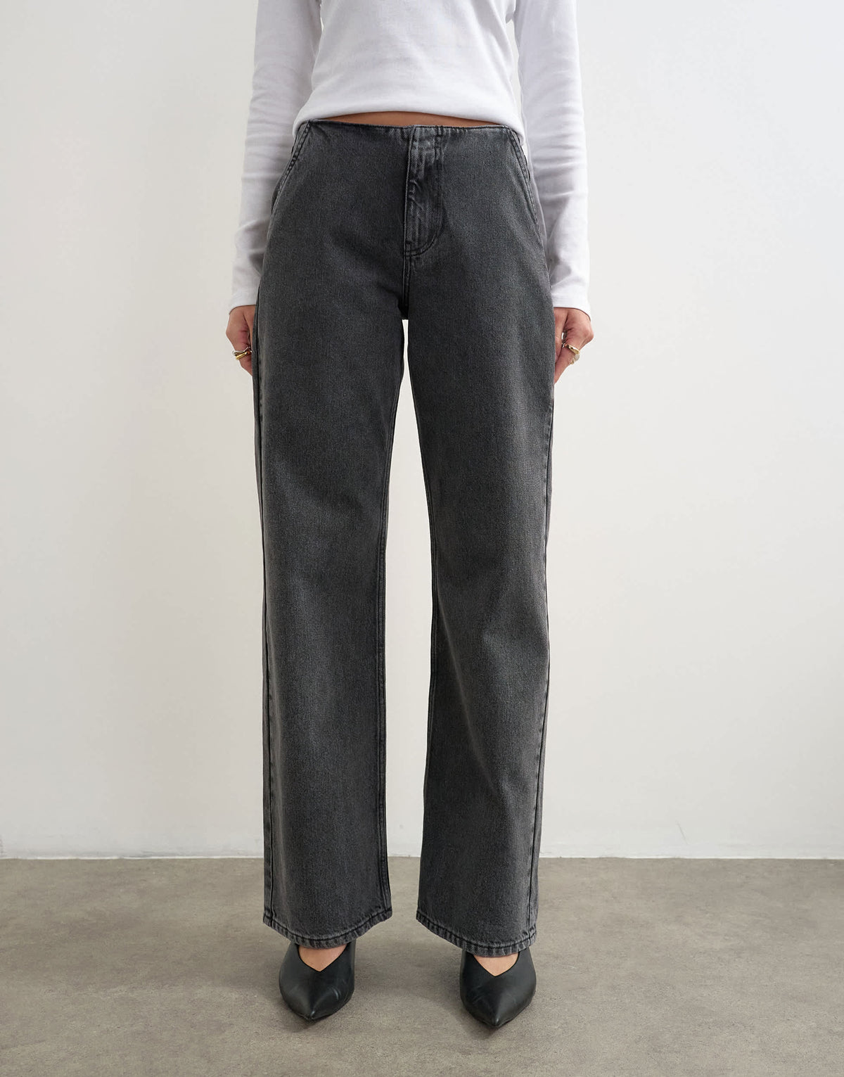 Topshop waistbandless relaxed straight jean in washed black
