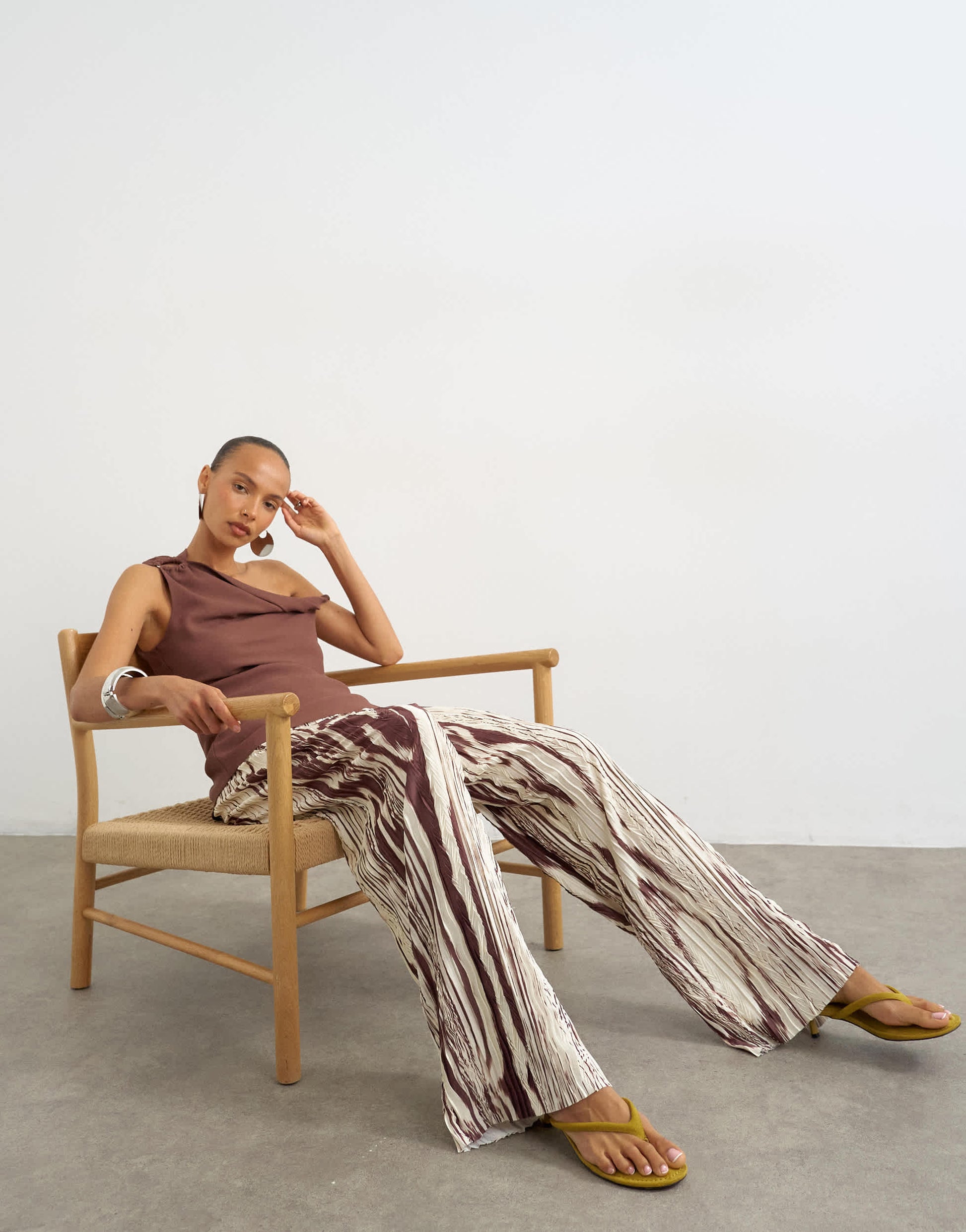 Topshop animal crinkle wide leg trouser in brown