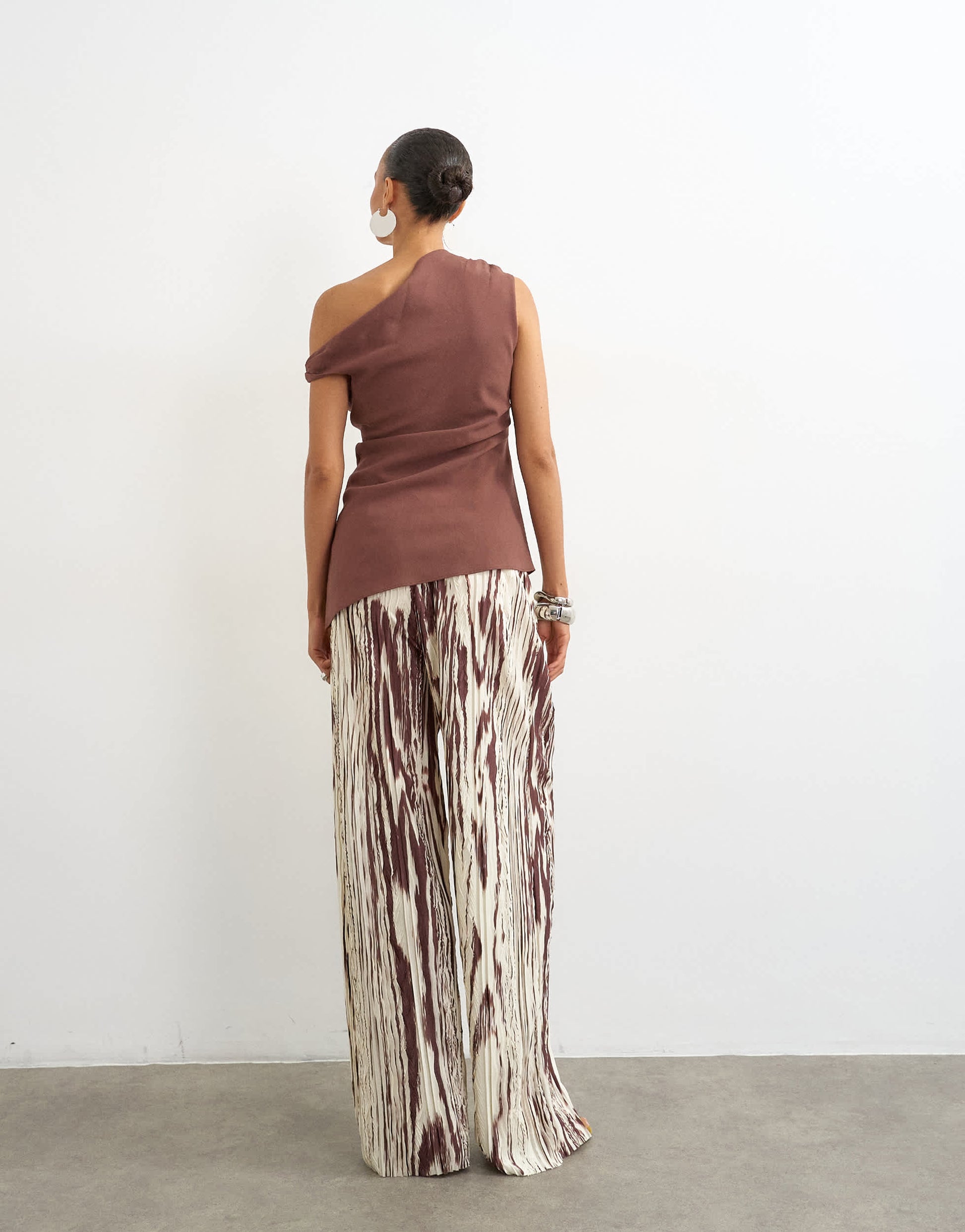 Topshop animal plisse wide leg trouser in brown