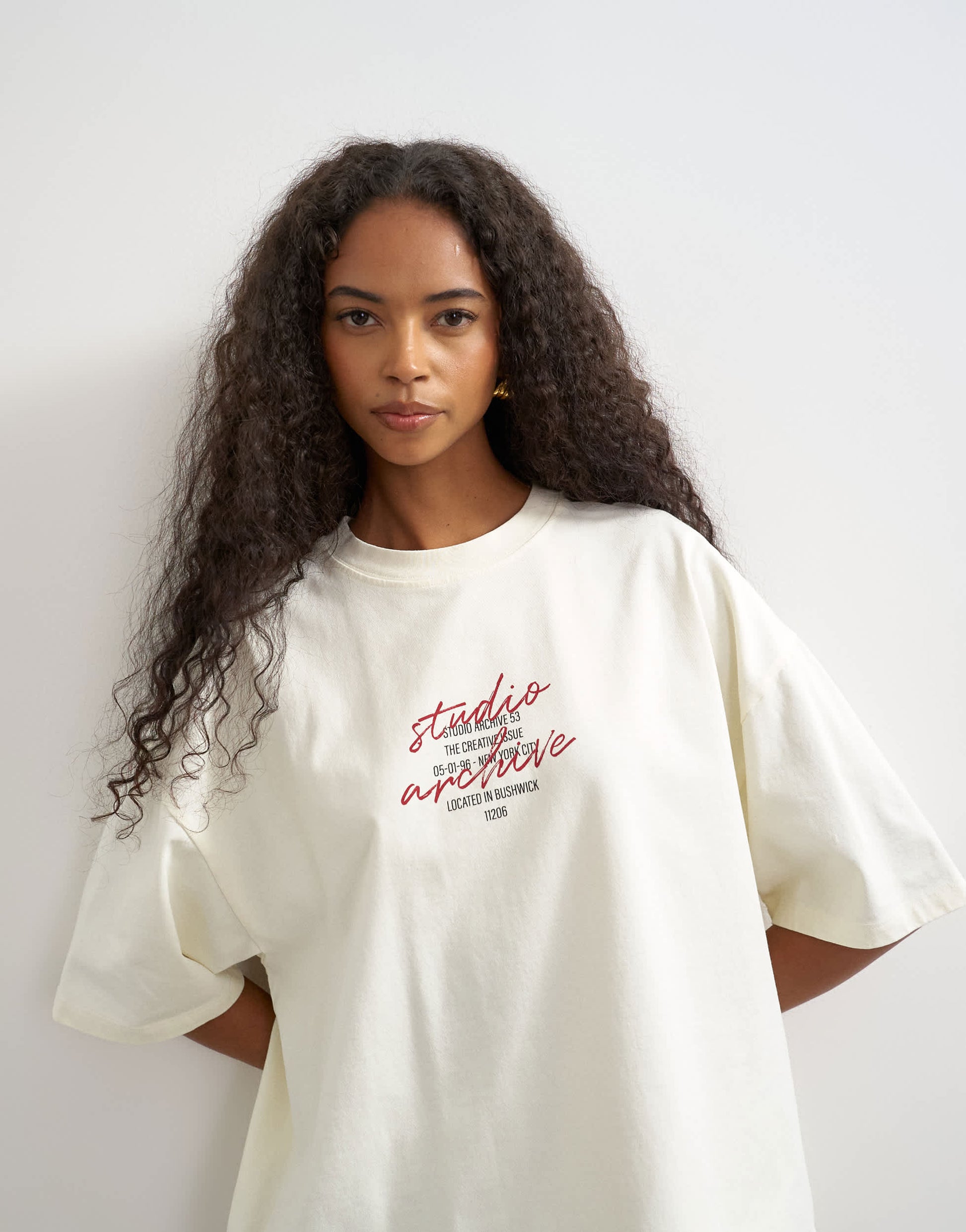 Topshop graphic oversized t shirt in ecru