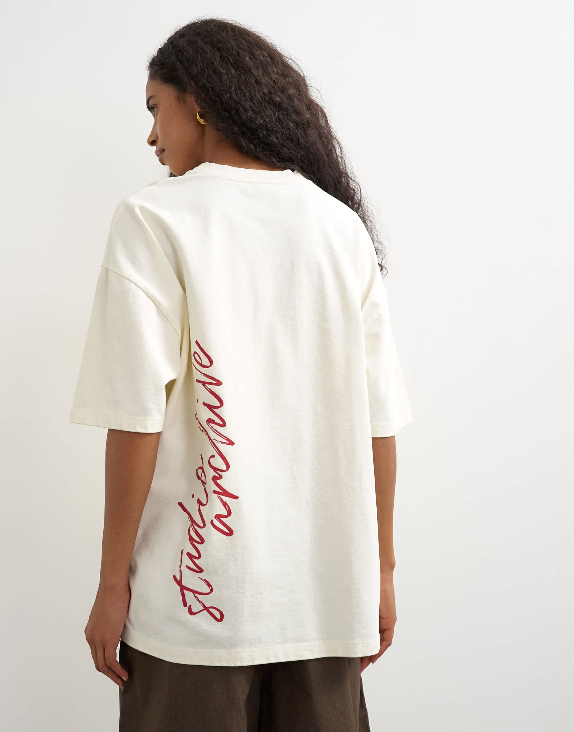 Topshop graphic oversized t shirt in ecru