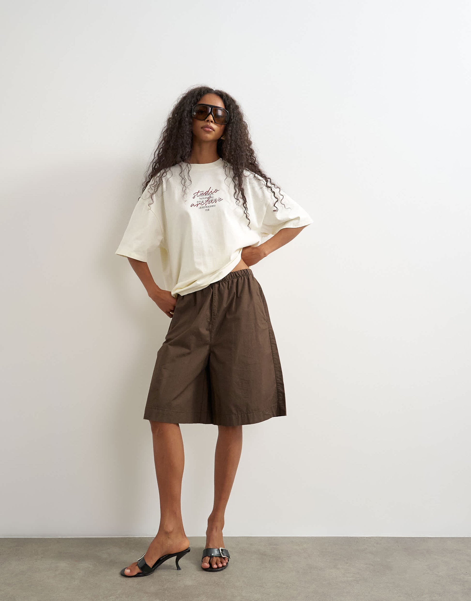 Topshop graphic oversized t shirt in ecru