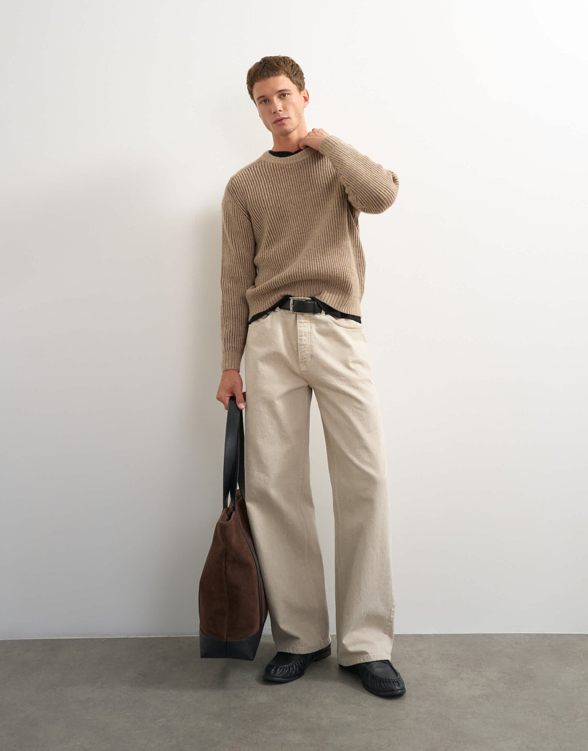 Topman classic fit plaited fisherman knit jumper in oatmeal