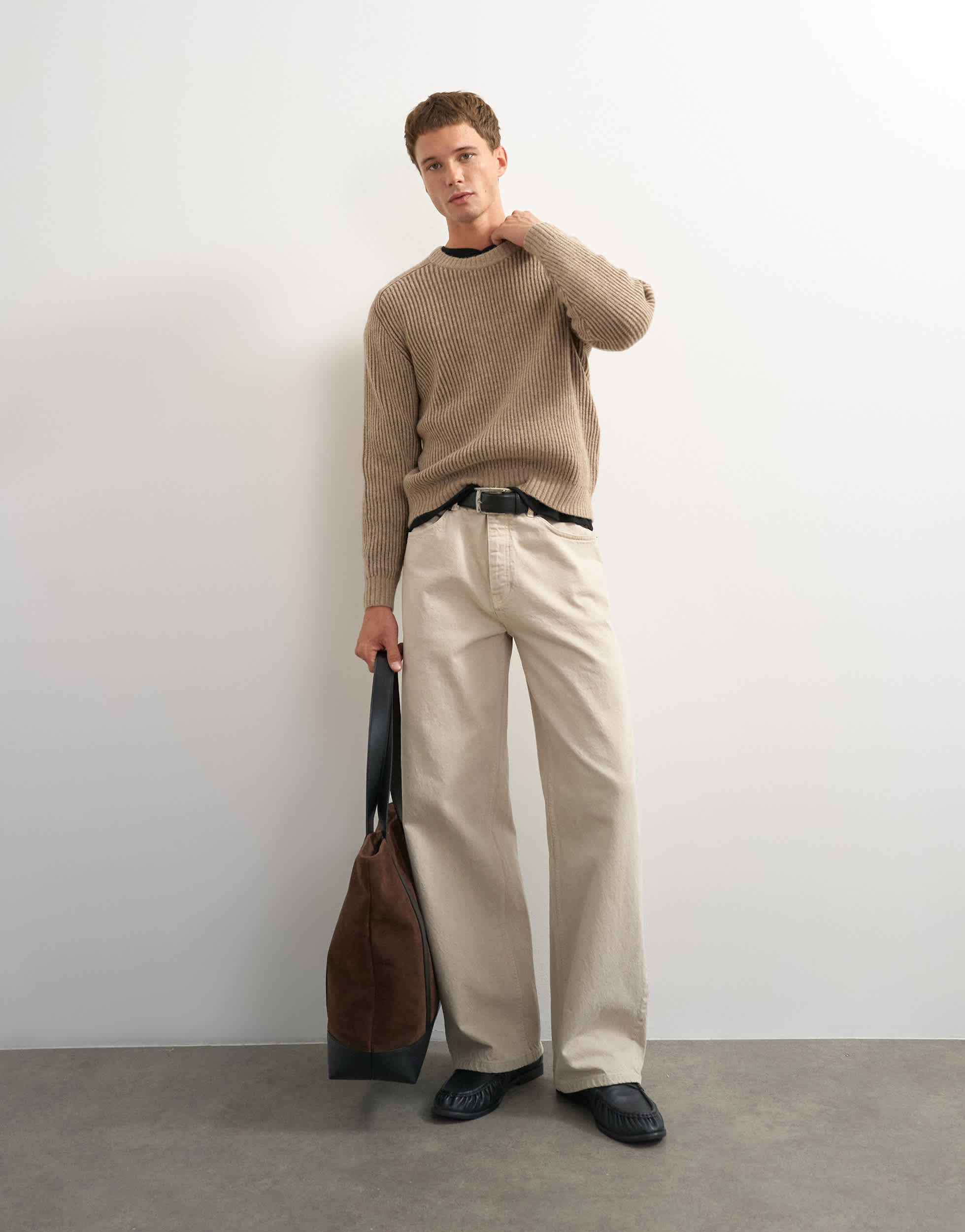 Topman classic fit plaited fisherman knit jumper in oatmeal