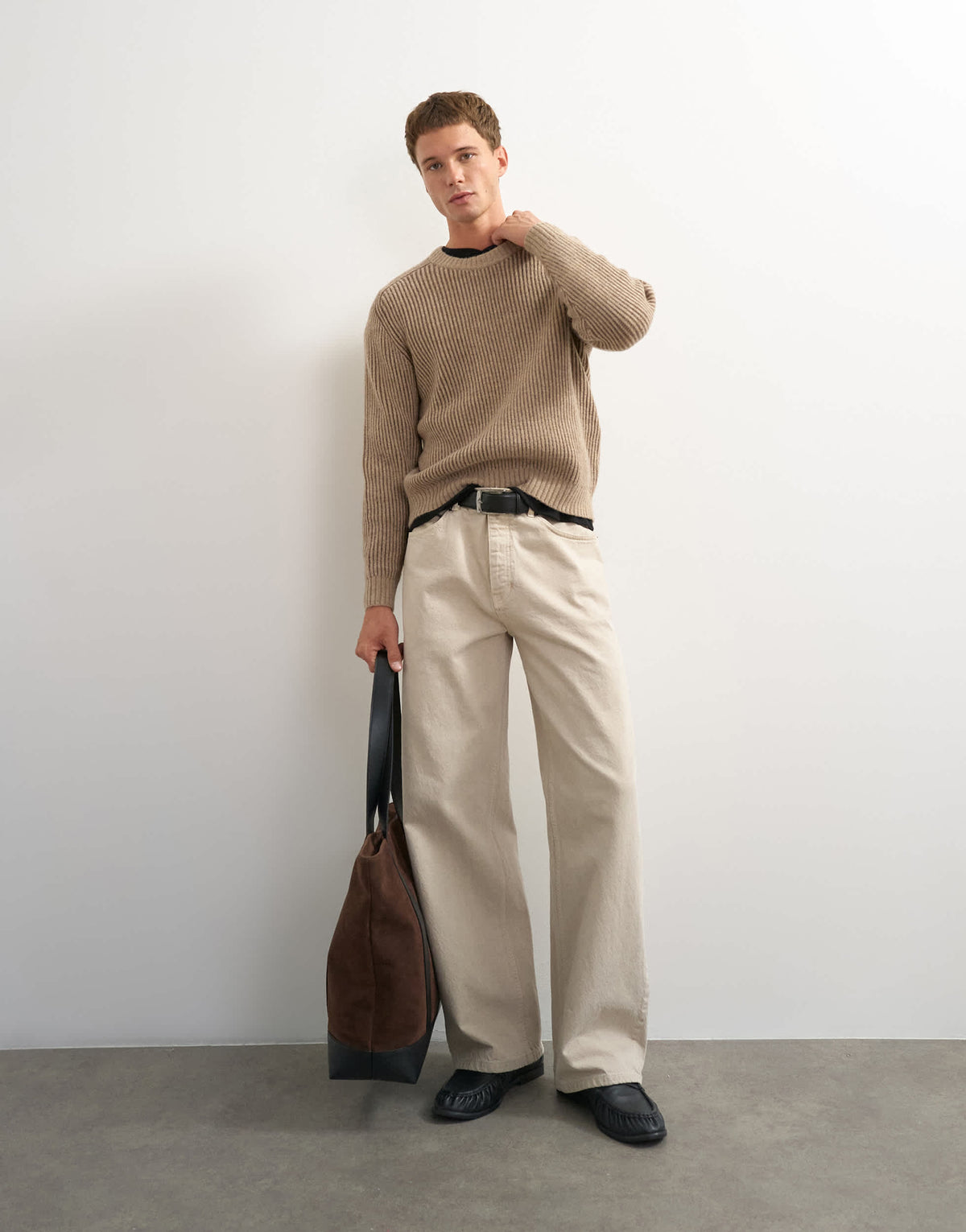 Topman classic fit plaited fisherman knit jumper in oatmeal