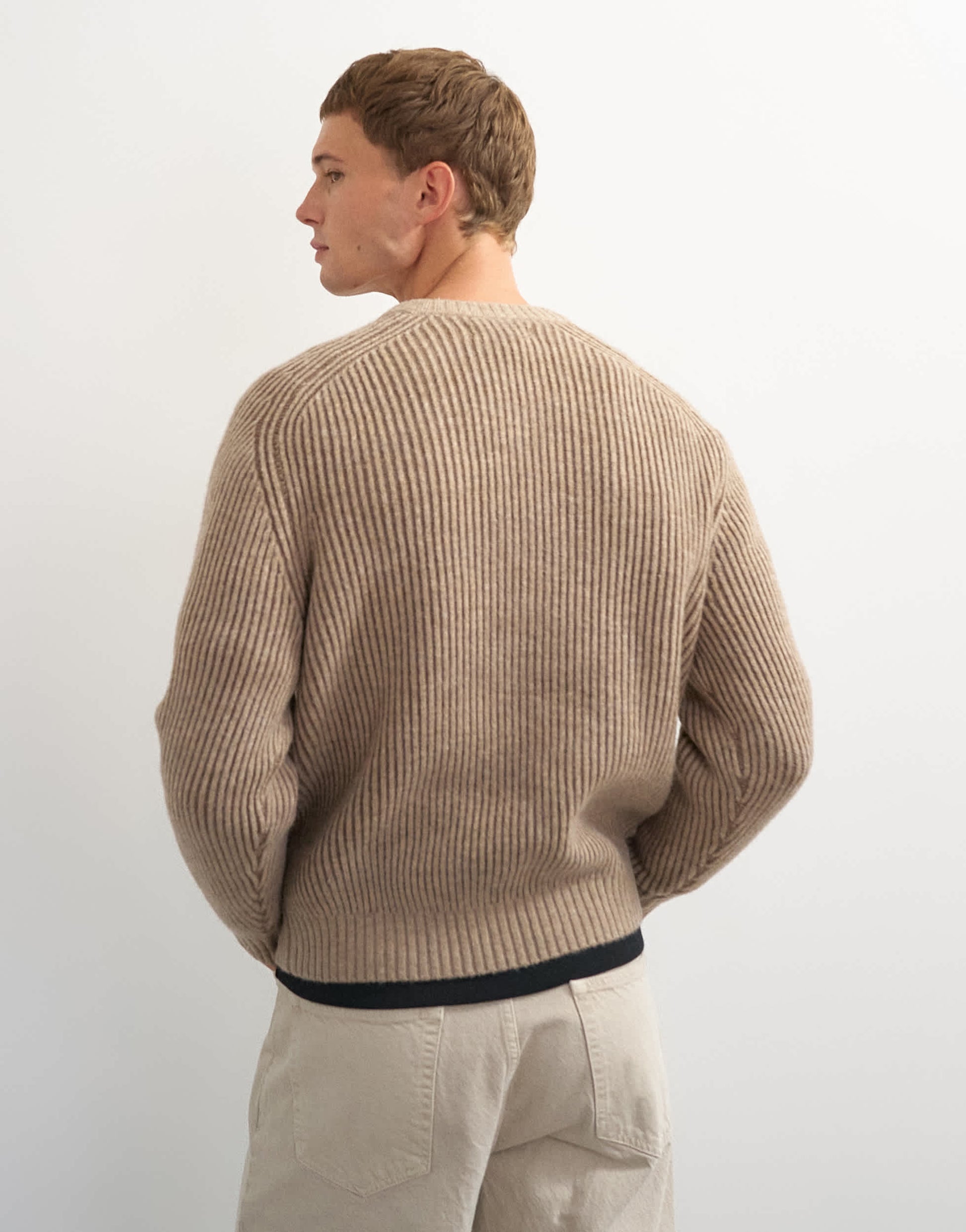 Topman classic fit plaited fisherman knit jumper in oatmeal