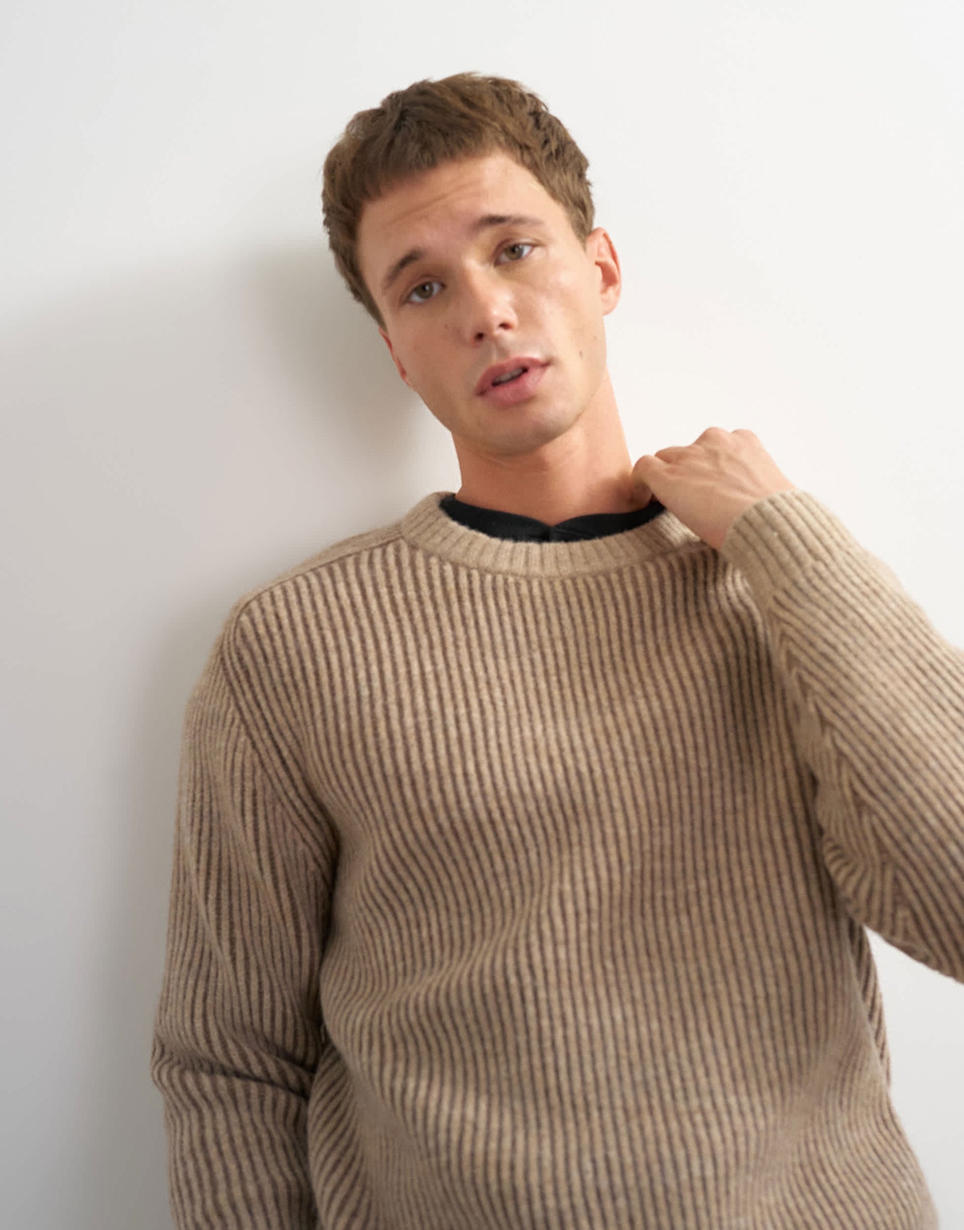 Topman classic fit plaited fisherman knit jumper in oatmeal