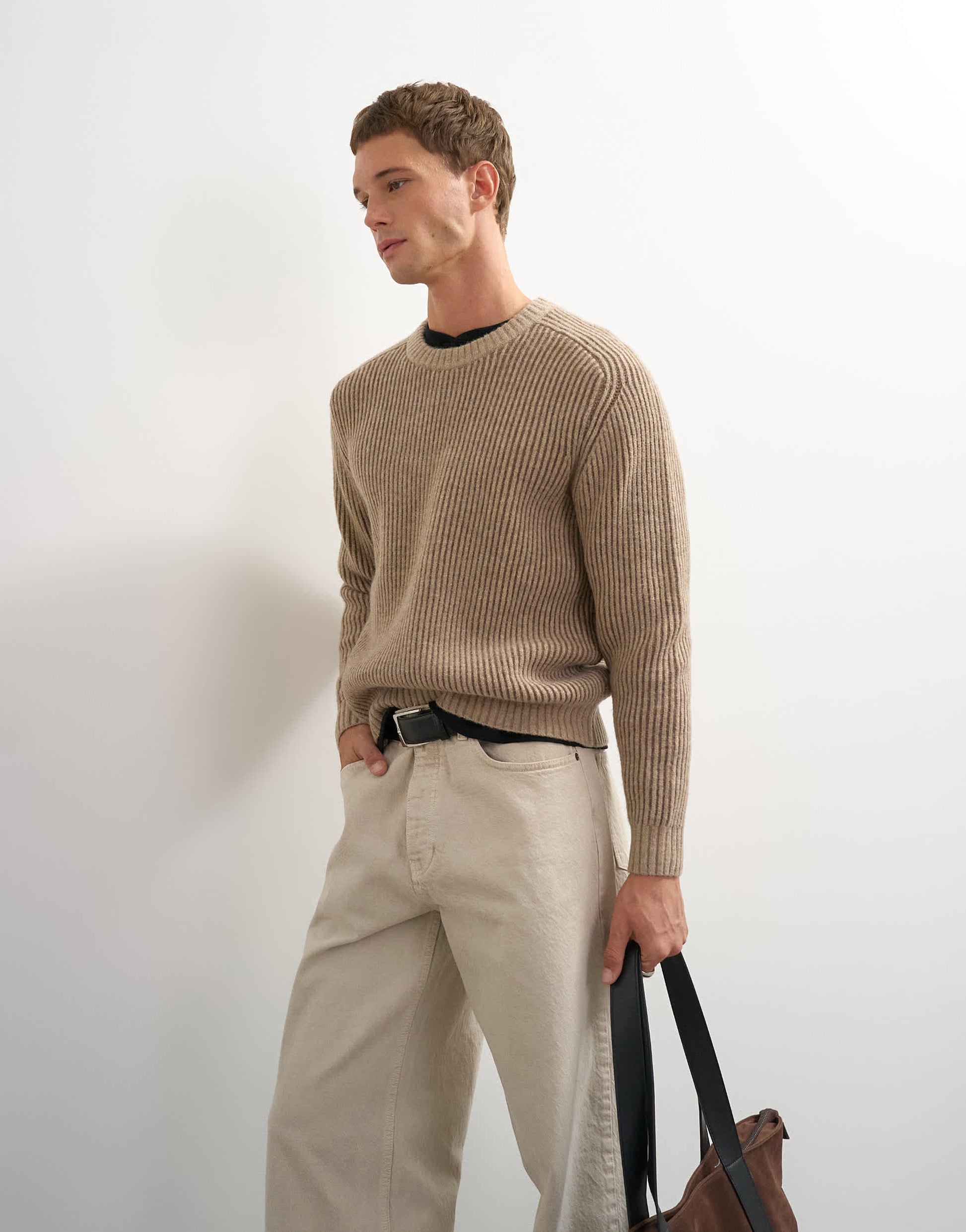 Topman classic fit plaited fisherman knit jumper in oatmeal