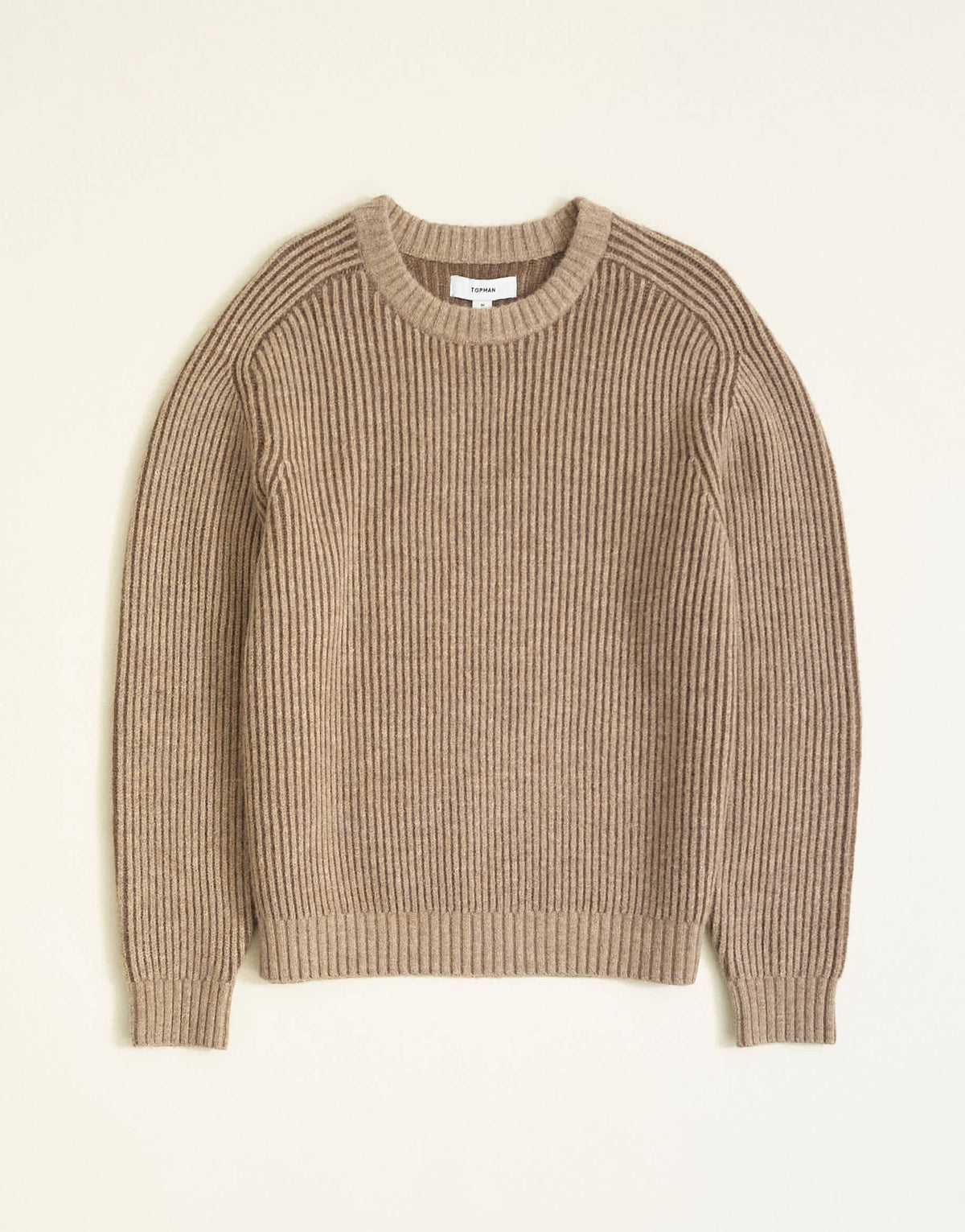 Topman classic fit plaited fisherman knit jumper in oatmeal