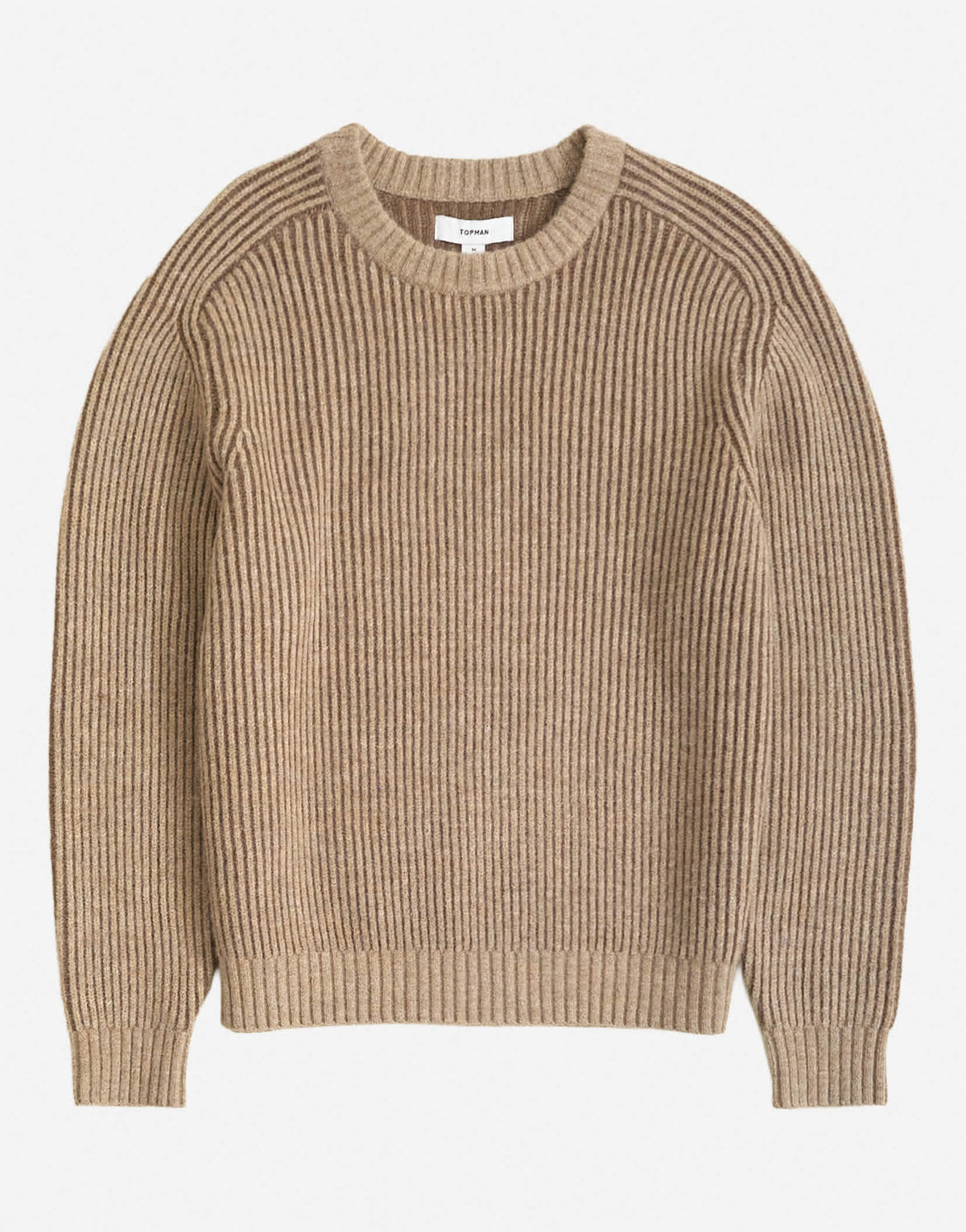 Topman classic fit plaited fisherman knit jumper in oatmeal