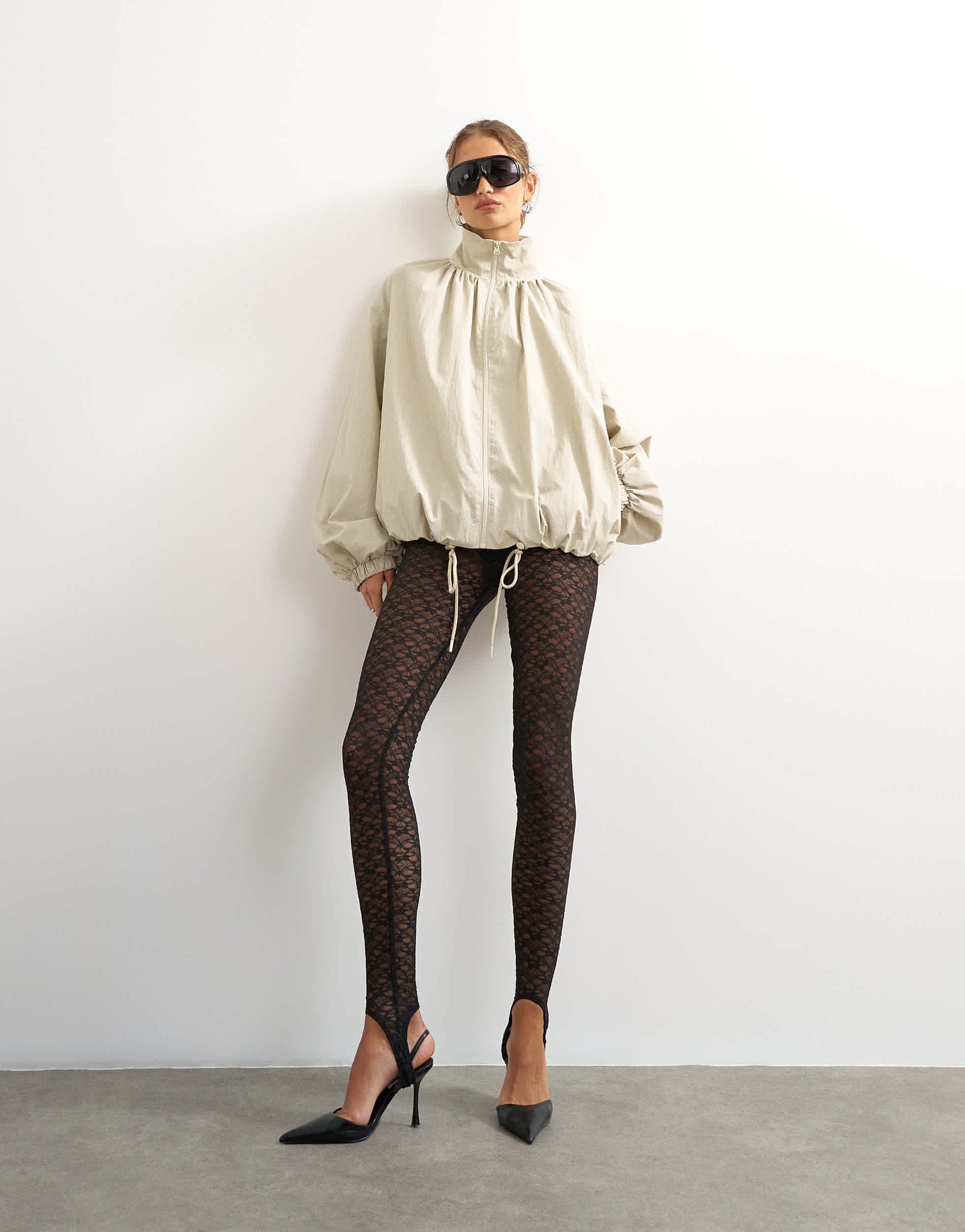 Topshop lace stirrup leggings in black