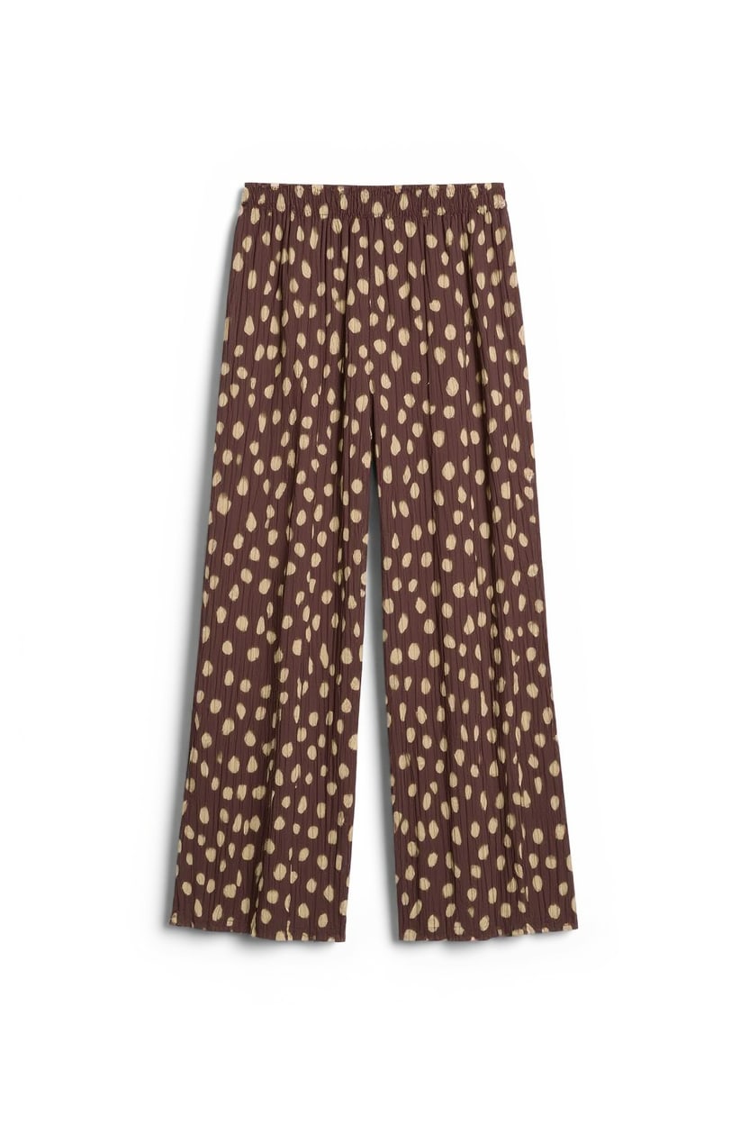 Topshop spot plisse wide leg trouser in brown