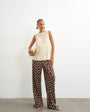 Topshop spot plisse wide leg trouser in brown