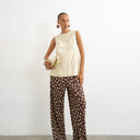 Topshop spot plisse wide leg trouser in brown