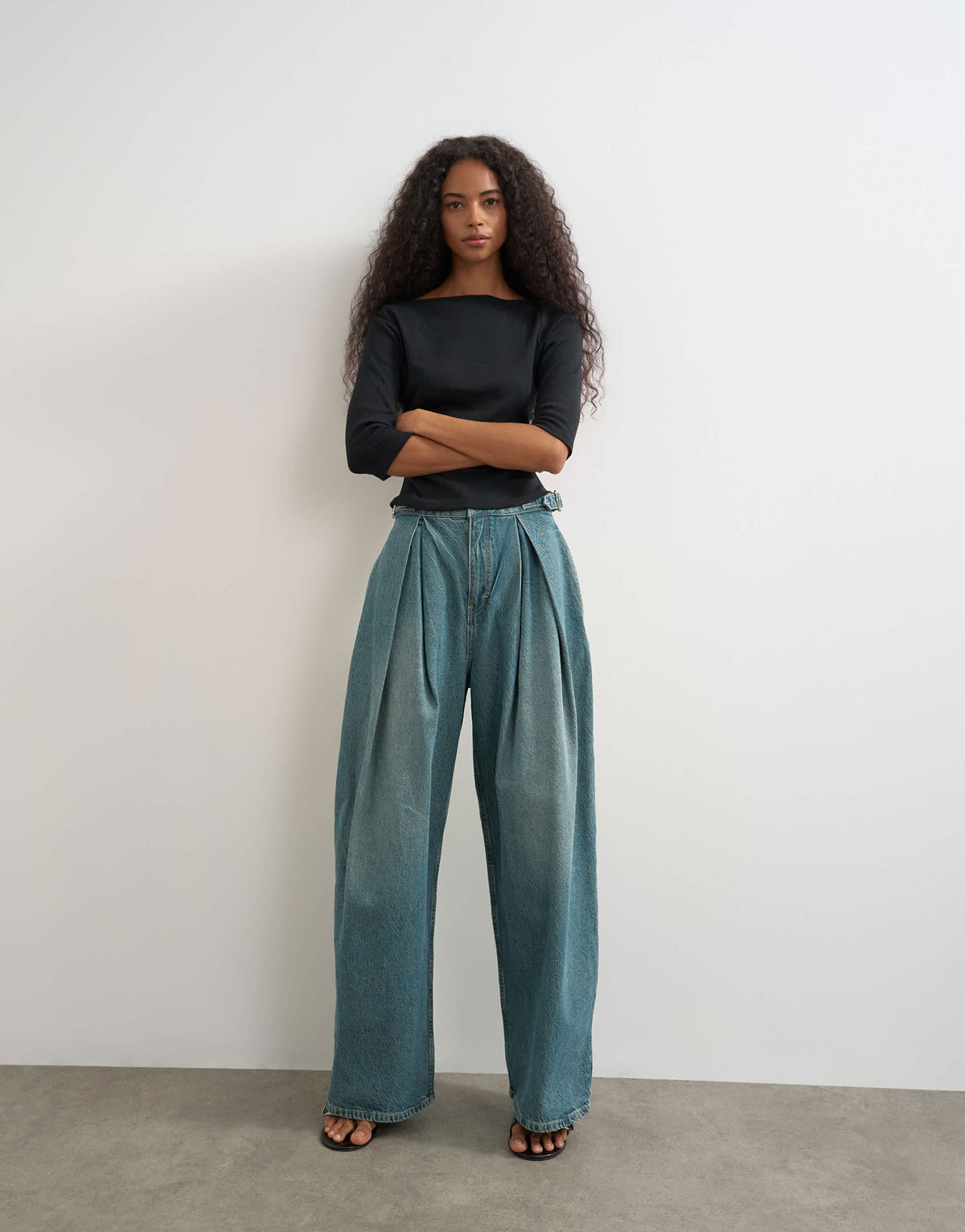 Topshop side buckle wide leg jean in green cast