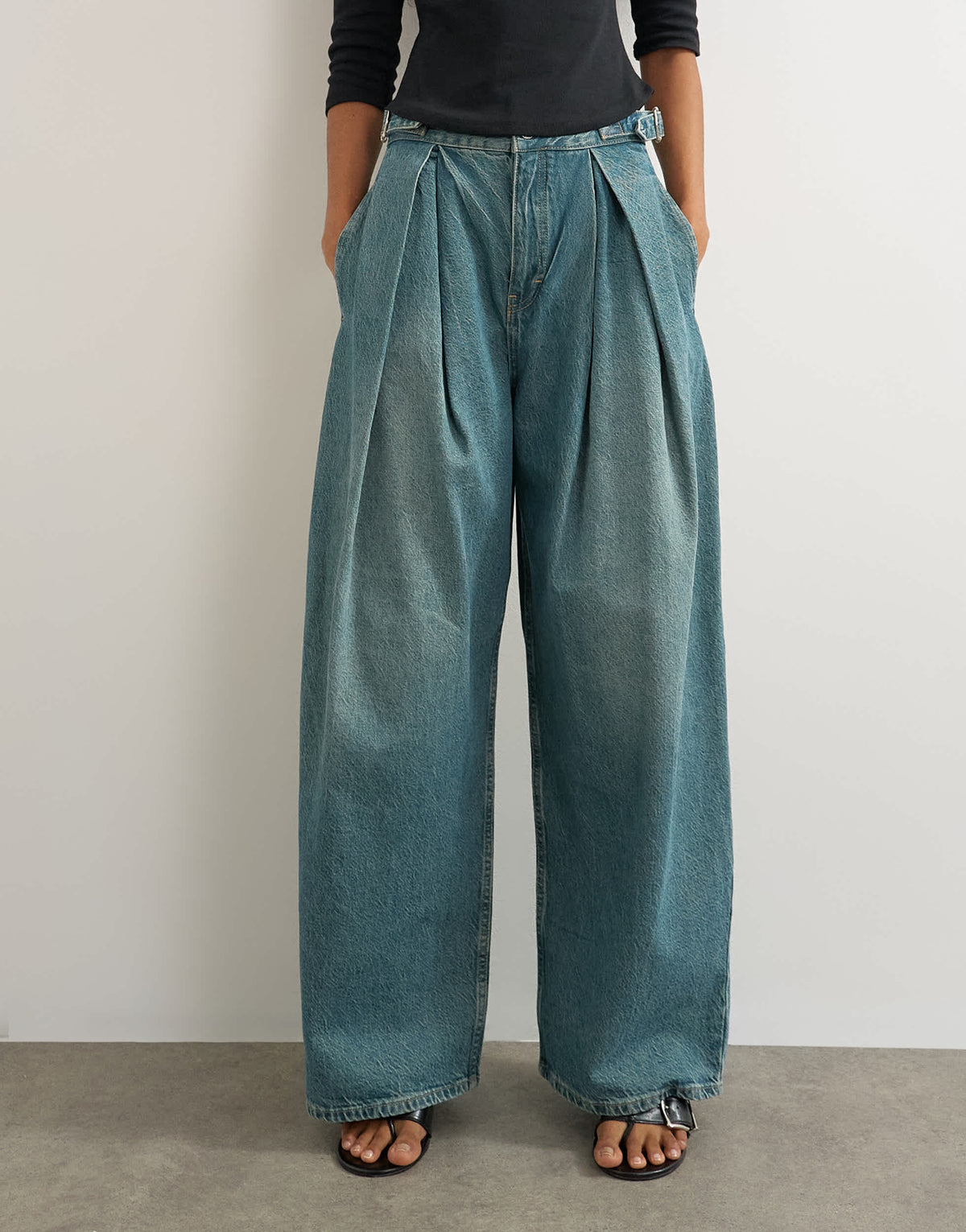 Topshop side buckle wide leg jean in green cast