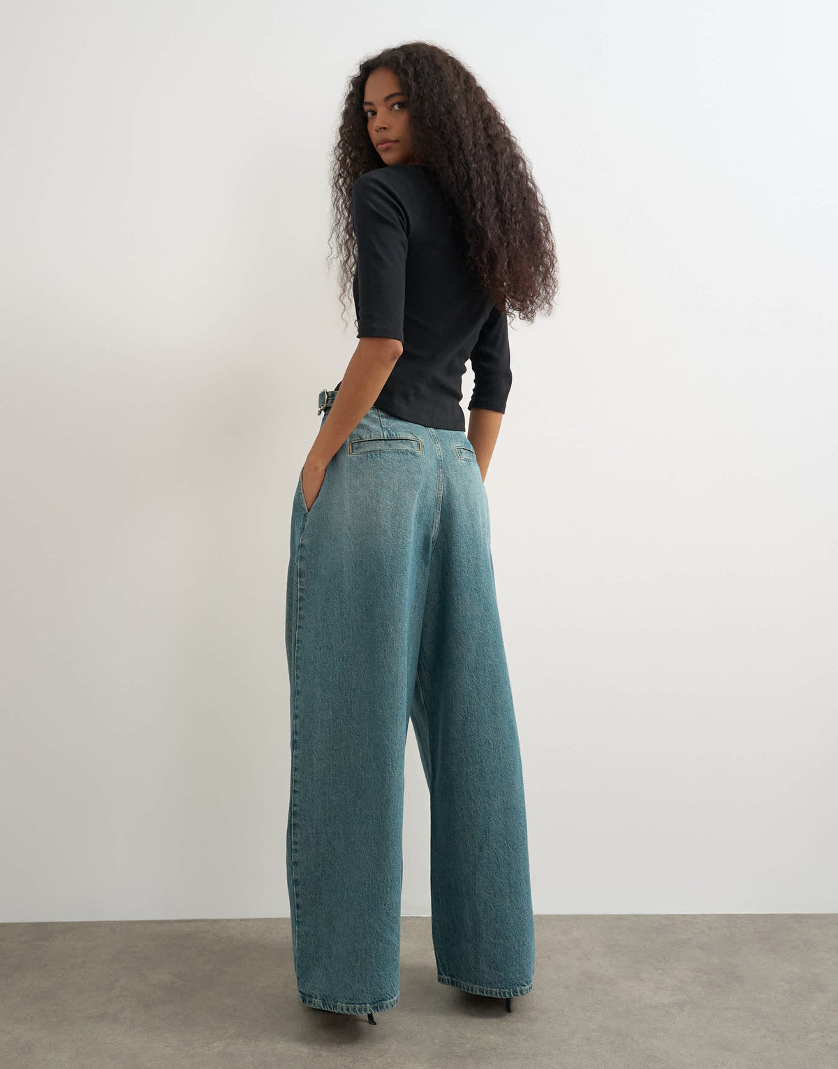 Topshop side buckle wide leg jean in green cast