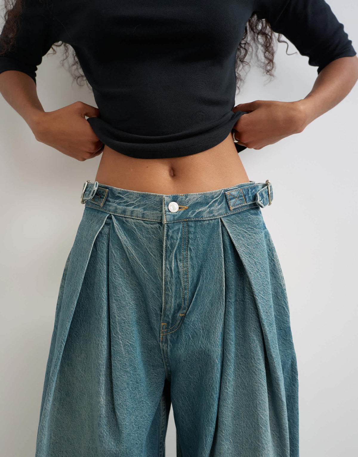 Topshop side buckle wide leg jean in green cast