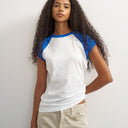 Topshop slubby colour block raglan t-shirt in blue
