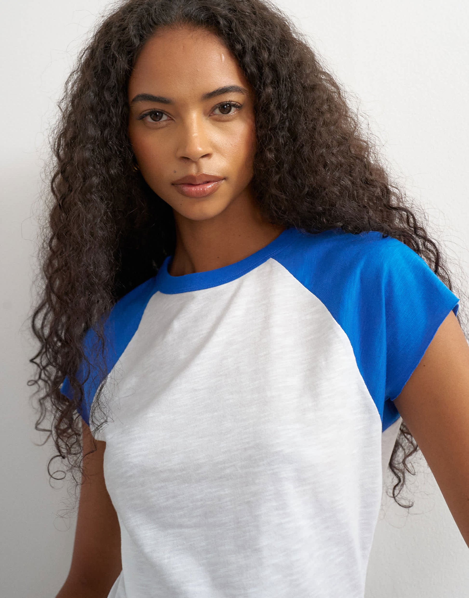 Topshop slubby colour block raglan t-shirt in blue