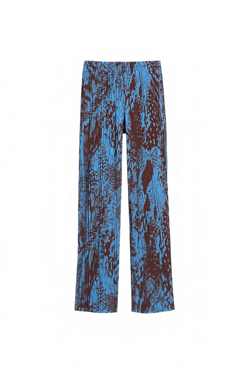 Topshop abstract plisse wide leg trouser in blue