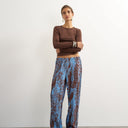 Topshop abstract plisse wide leg trouser in blue