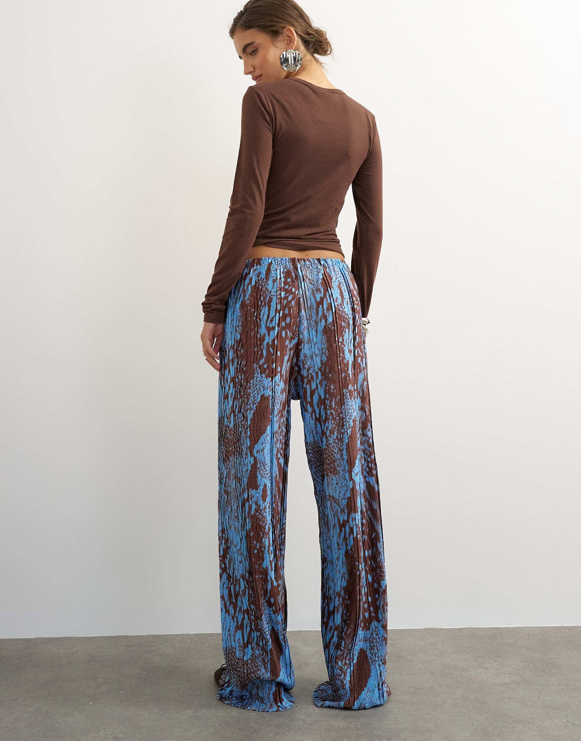 Topshop abstract plisse wide leg trouser in blue