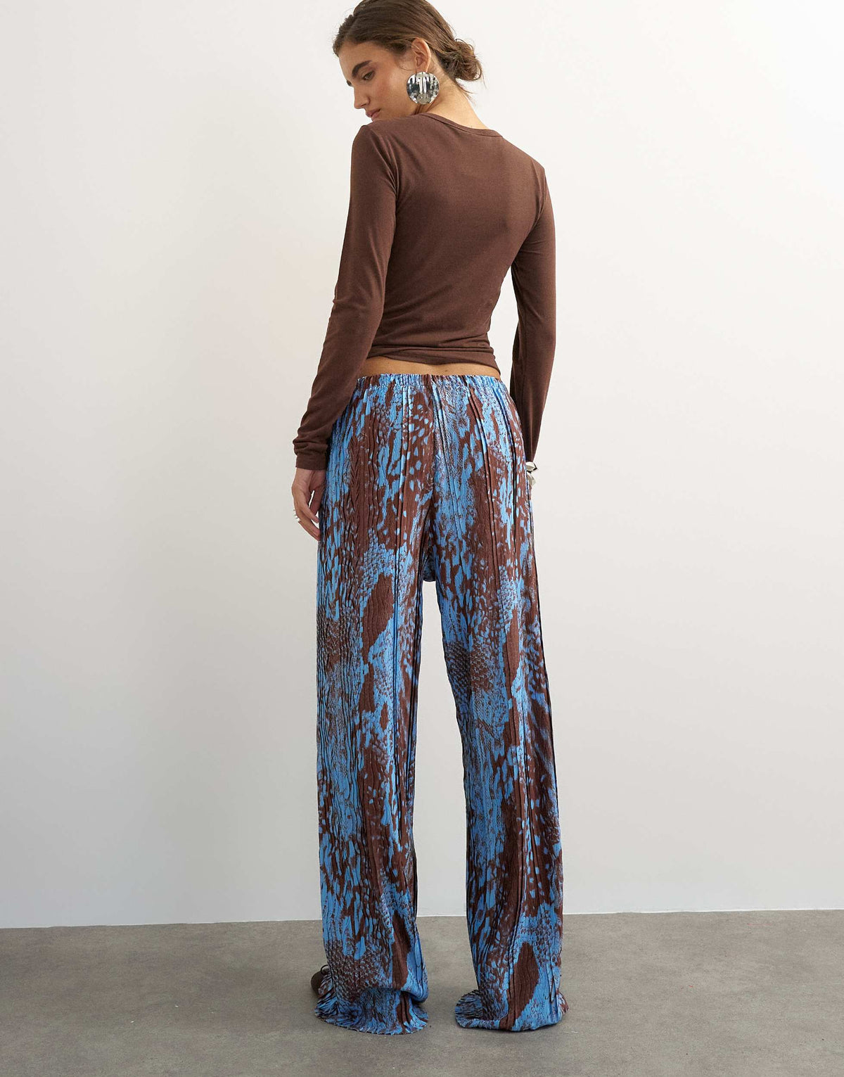 Topshop abstract plisse wide leg trouser in blue