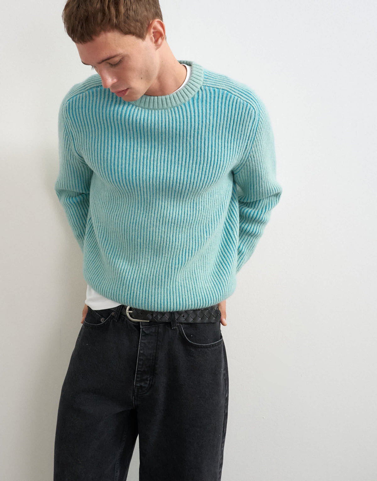 Topman classic fit plaited fisherman knit jumper in teal