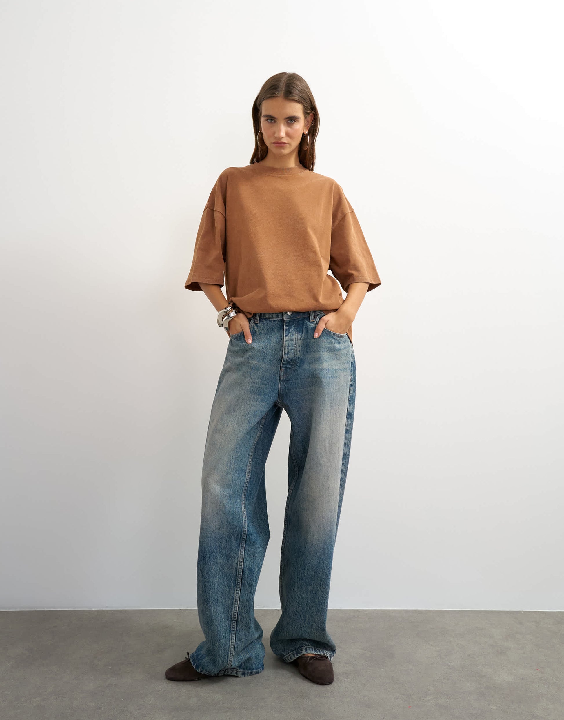 Topshop 'Sundream' graphic embroidered detail oversized t-shirt in brown