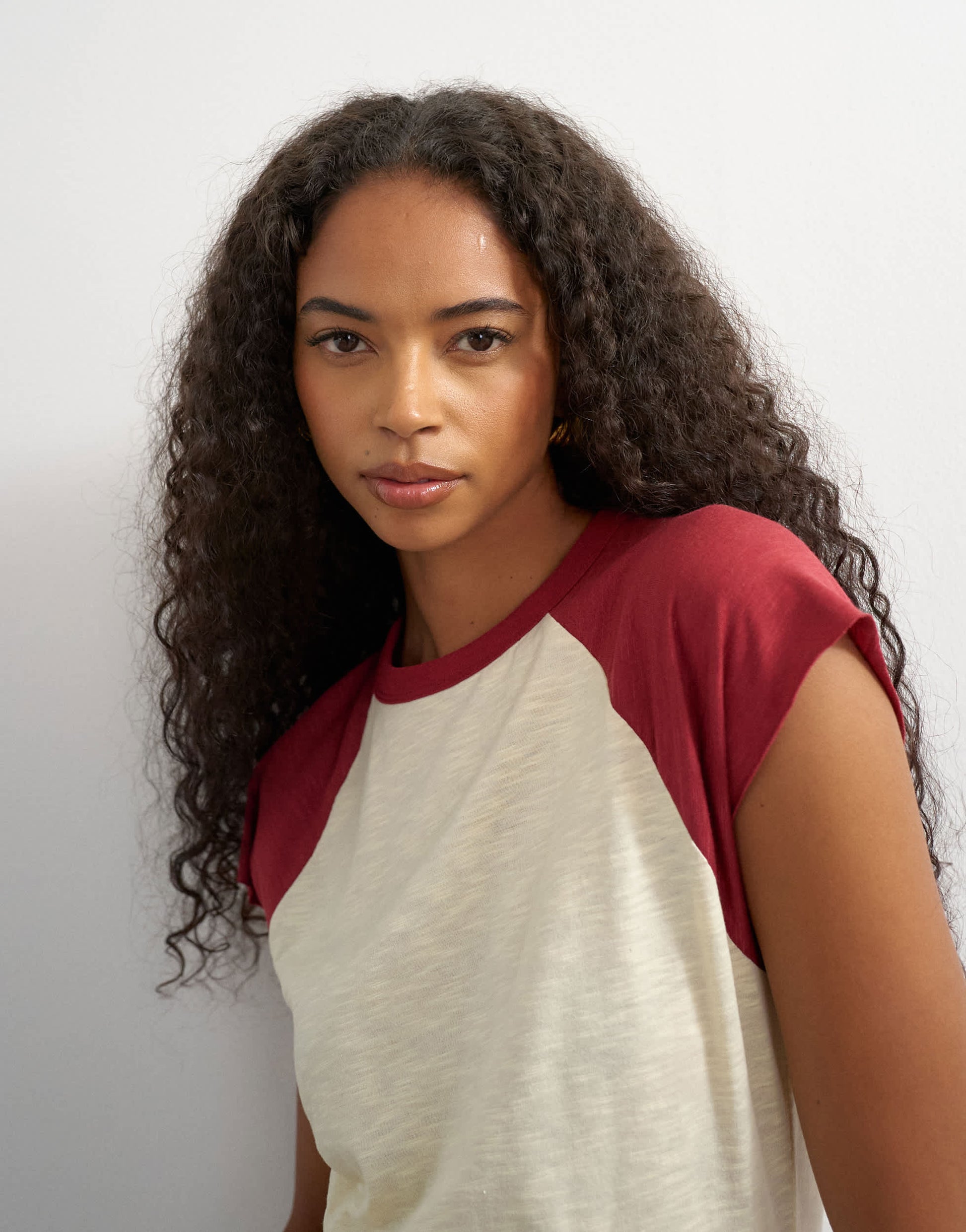 Topshop colour block raglan t-shirt in burgundy