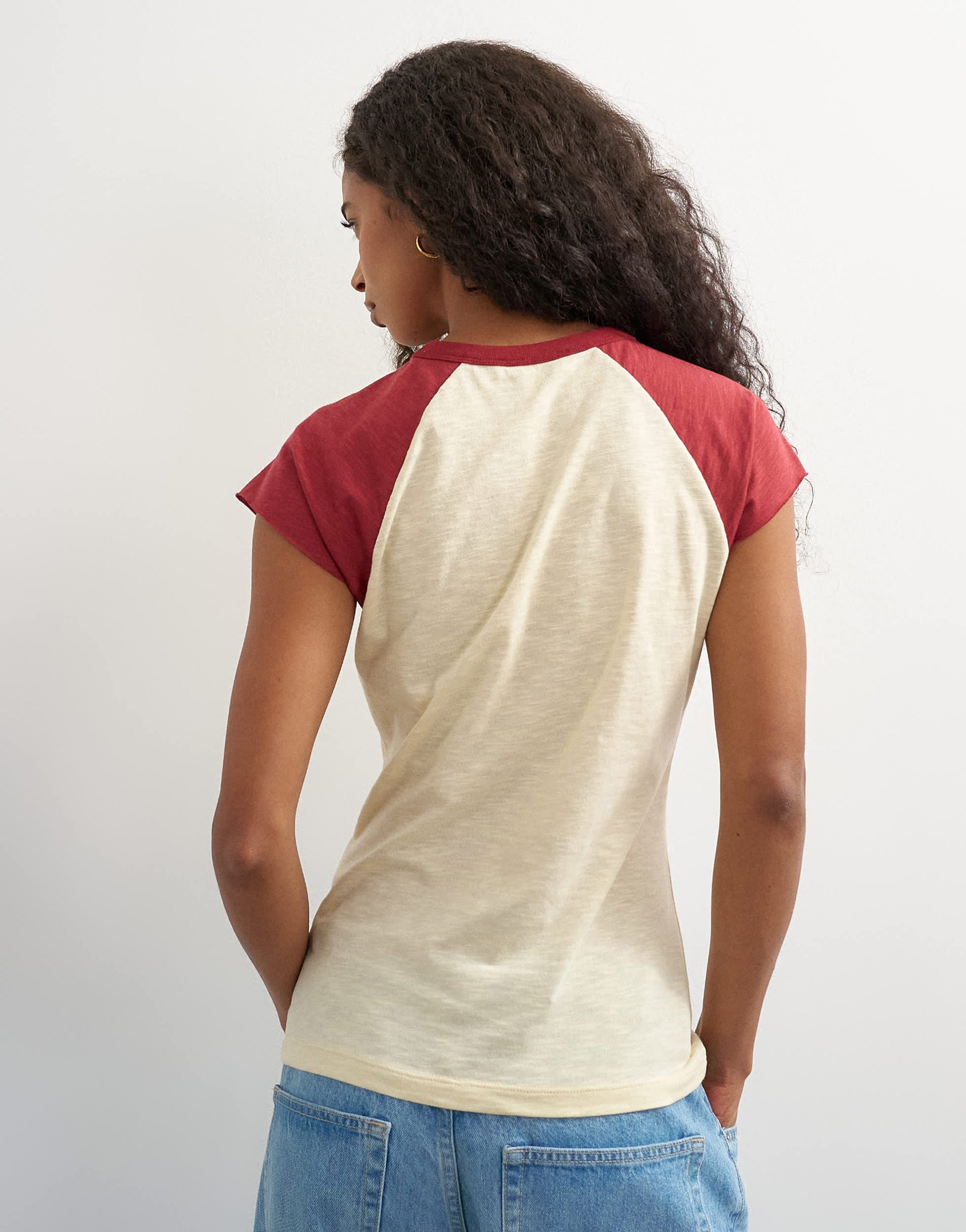 Topshop colour block raglan t-shirt in burgundy