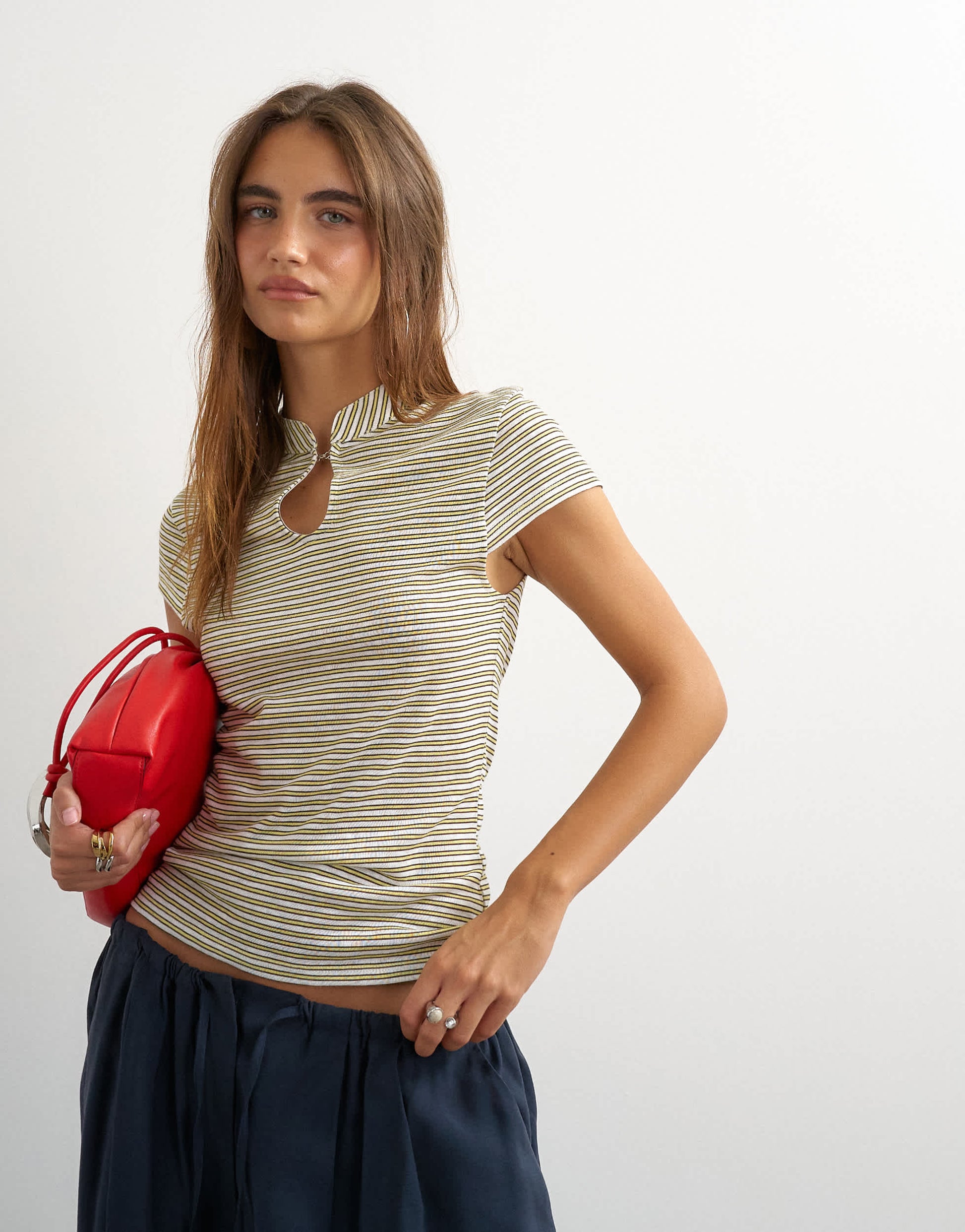 Topshop stripe cap sleeve top in blue