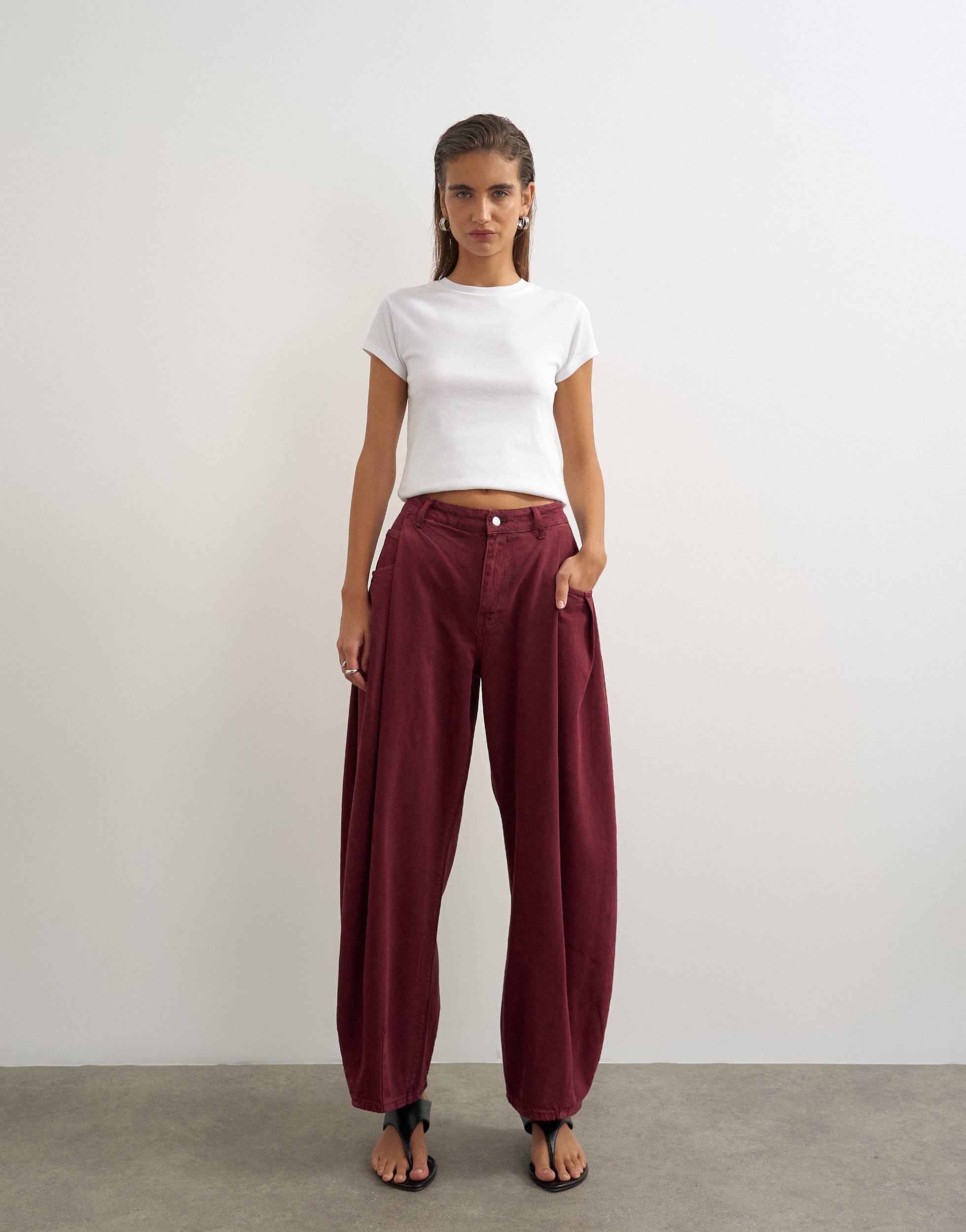 Topshop Cocoon mid rise barrel jean in cherry red
