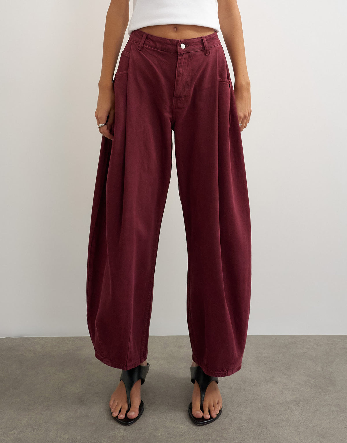 Topshop Cocoon mid rise barrel jean in cherry red