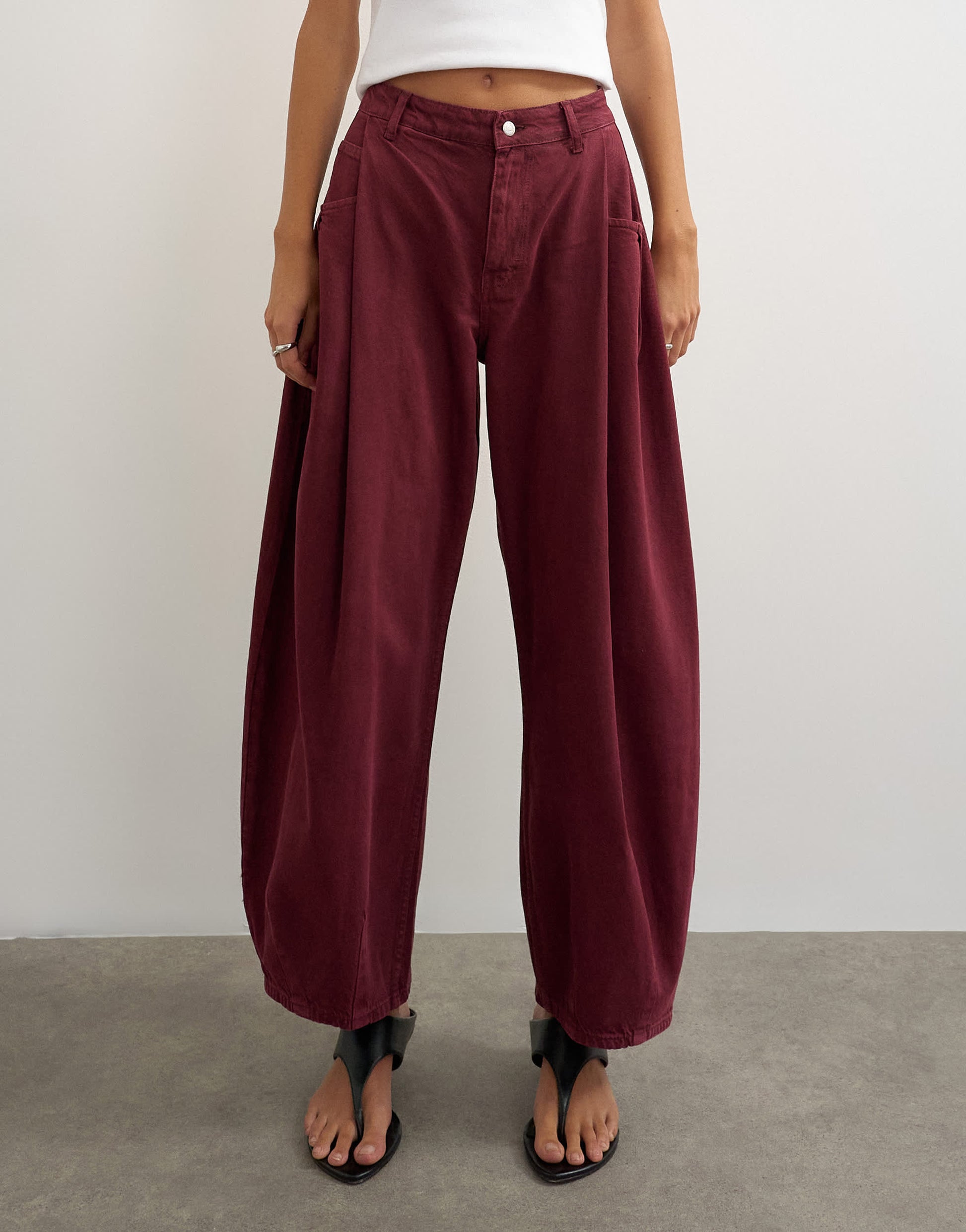 Topshop Cocoon mid rise barrel jean in cherry red