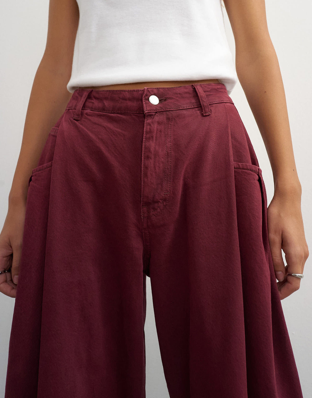 Topshop Cocoon mid rise barrel jean in cherry red