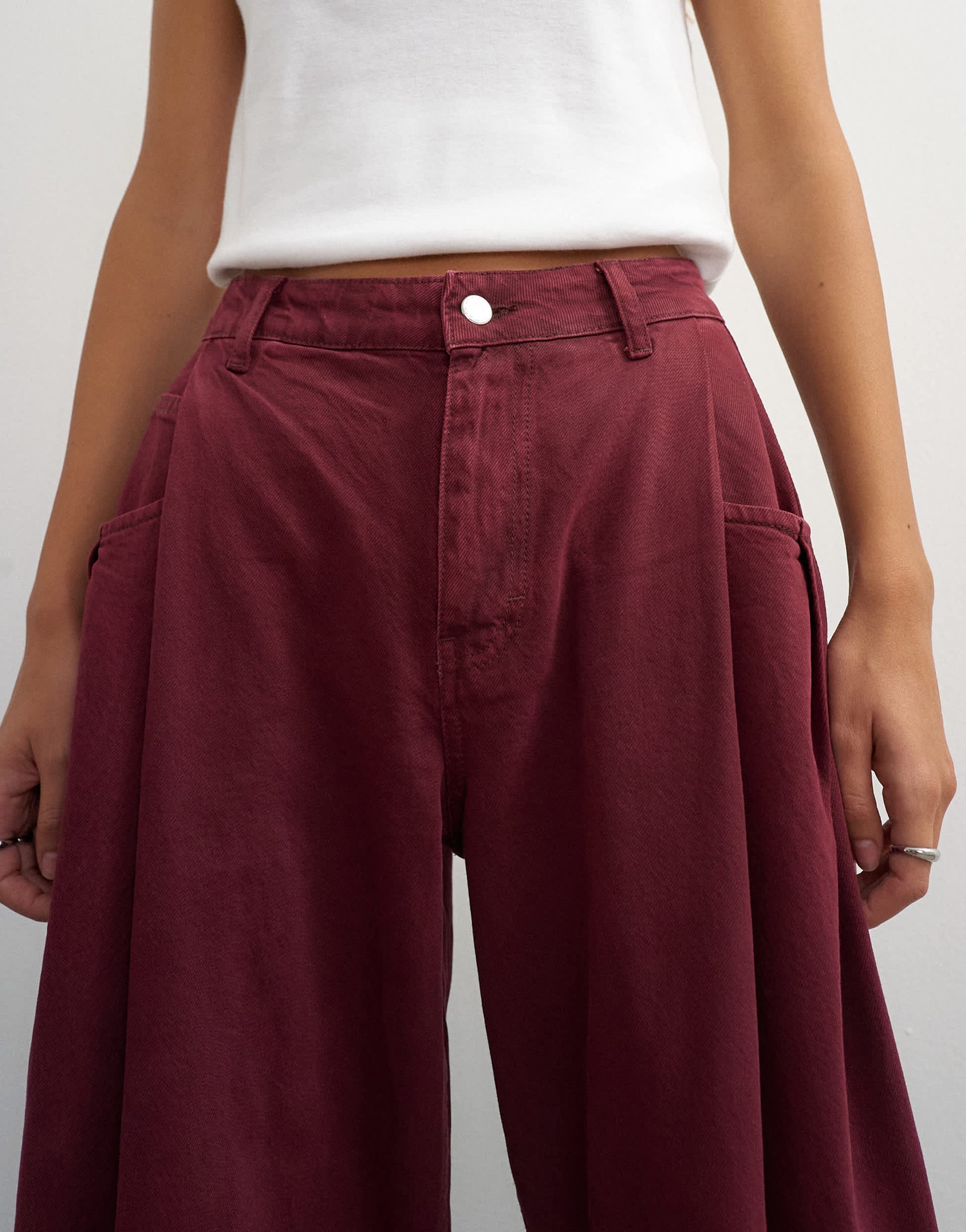Topshop Cocoon mid rise barrel jean in cherry red