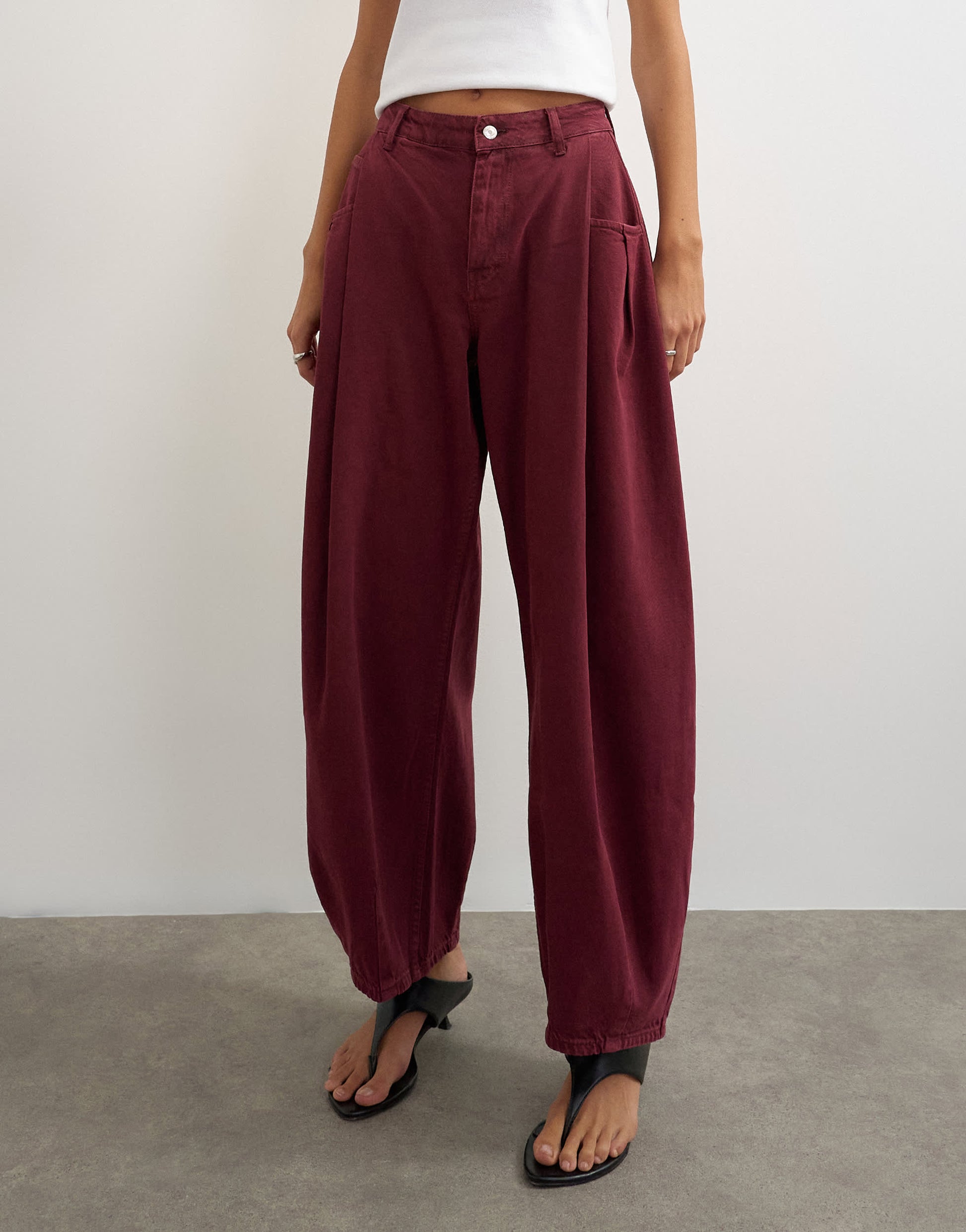 Topshop Cocoon mid rise barrel jean in cherry red