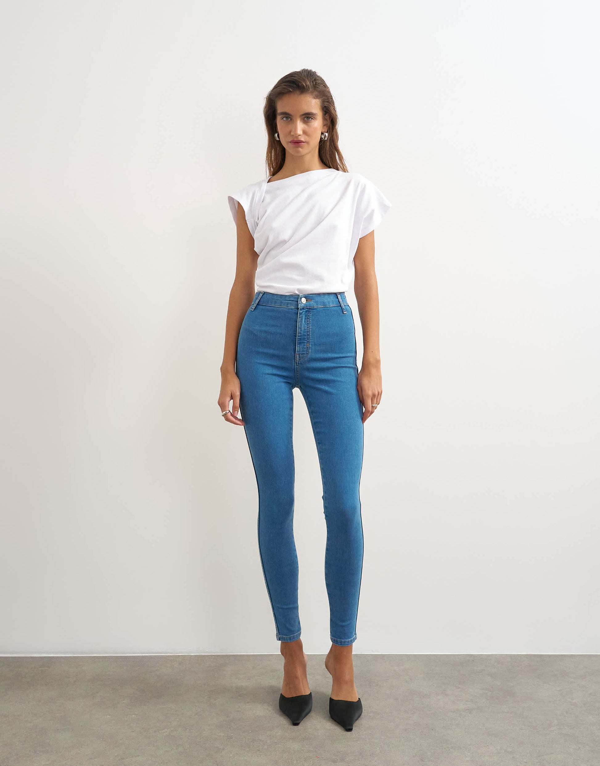 Topshop Joni high rise skinny jean in mid blue