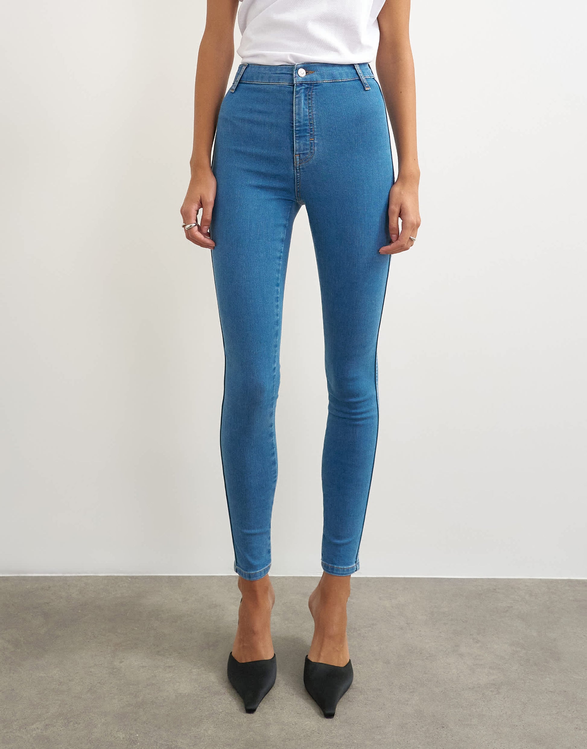 Topshop Joni high rise skinny jean in mid blue