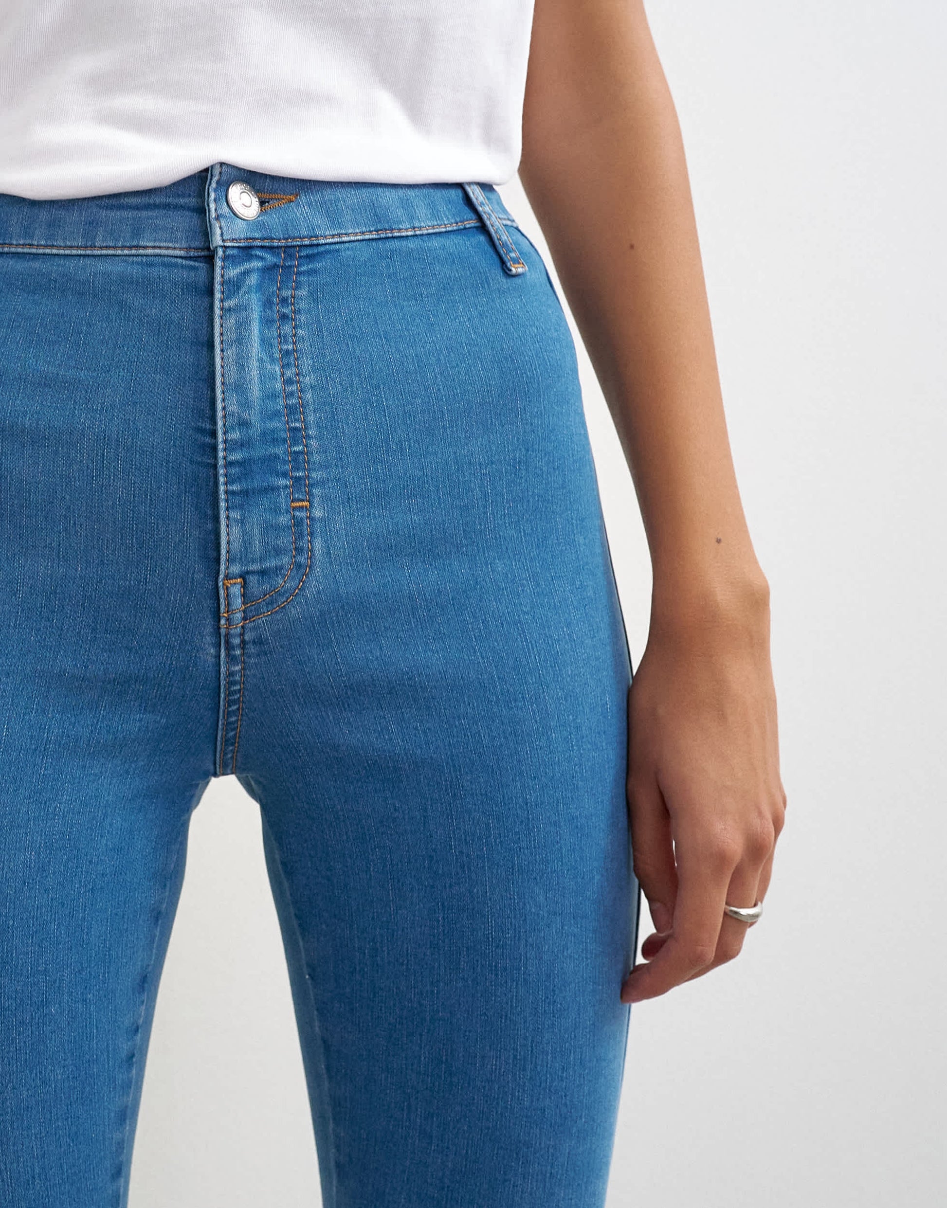 Topshop Joni high rise skinny jean in mid blue