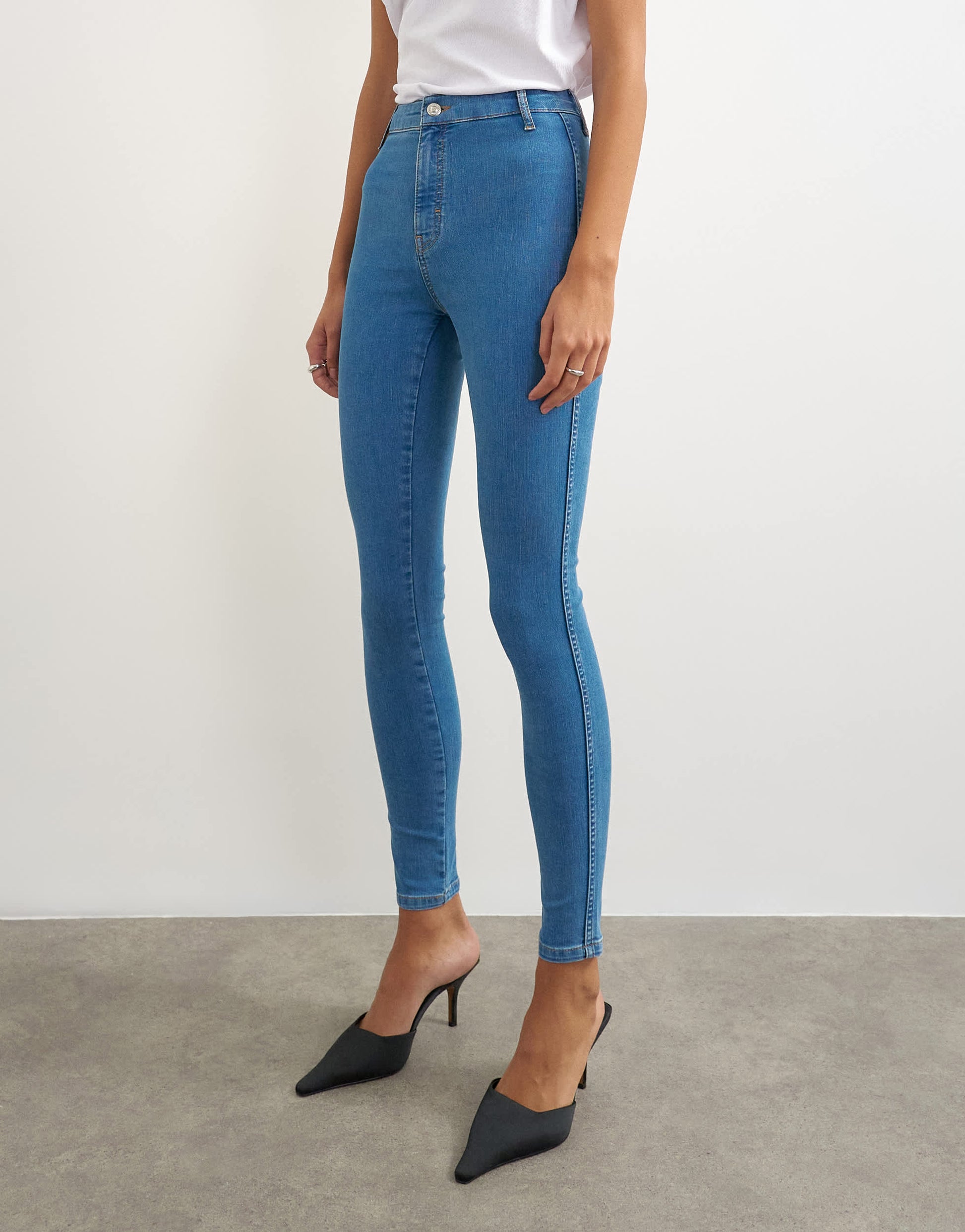 Topshop Joni high rise skinny jean in mid blue