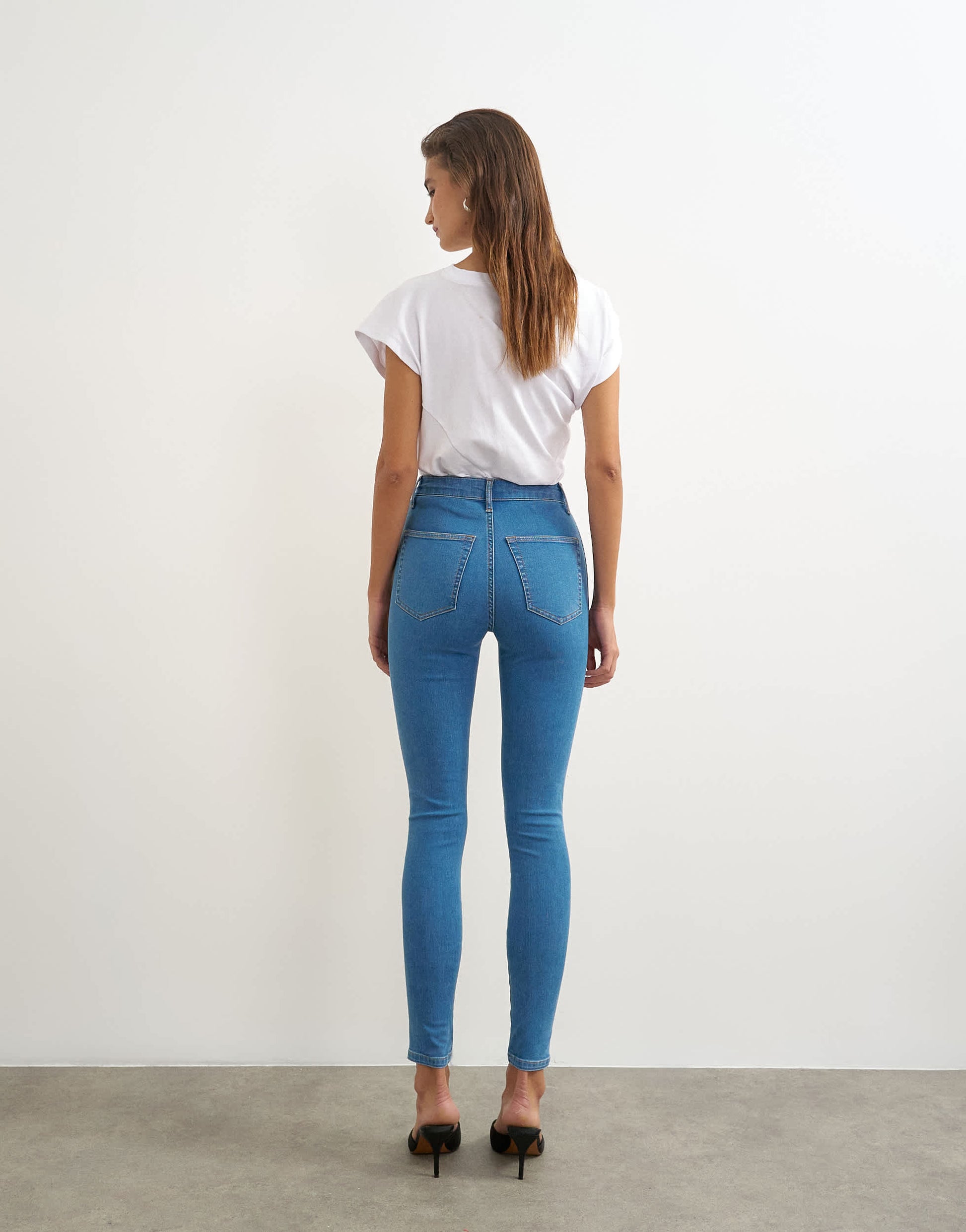 Topshop Joni high rise skinny jean in mid blue
